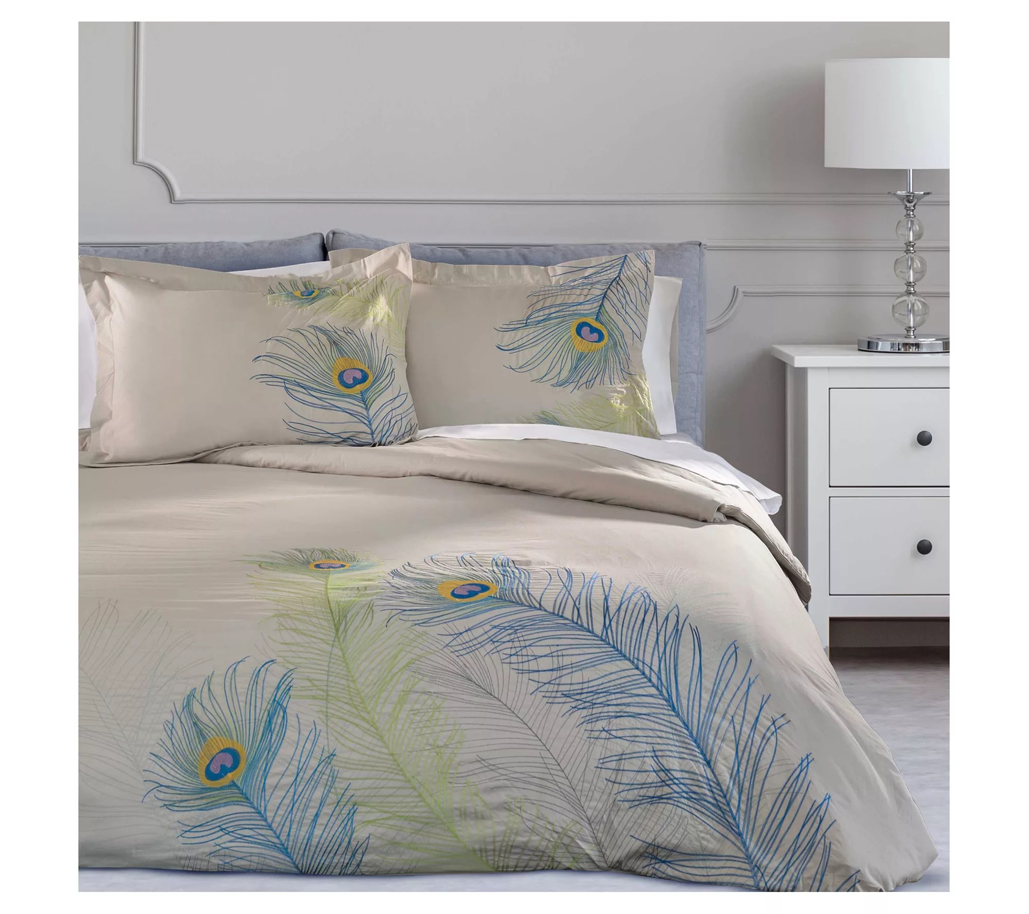 Superior 3Piece Peacock Cotton Duvet Cover Set, Full/Queen