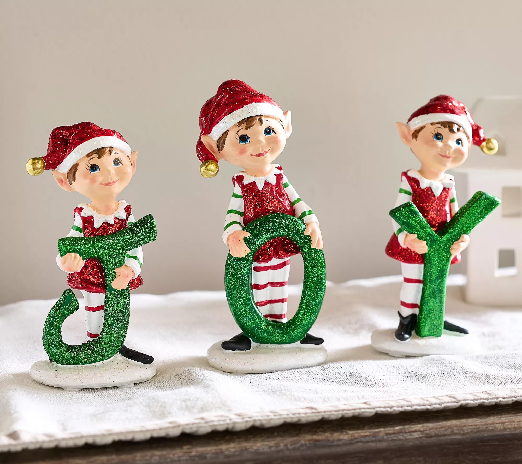 "As Is" 3Piece Elf Figures with Joy Sign by Valerie