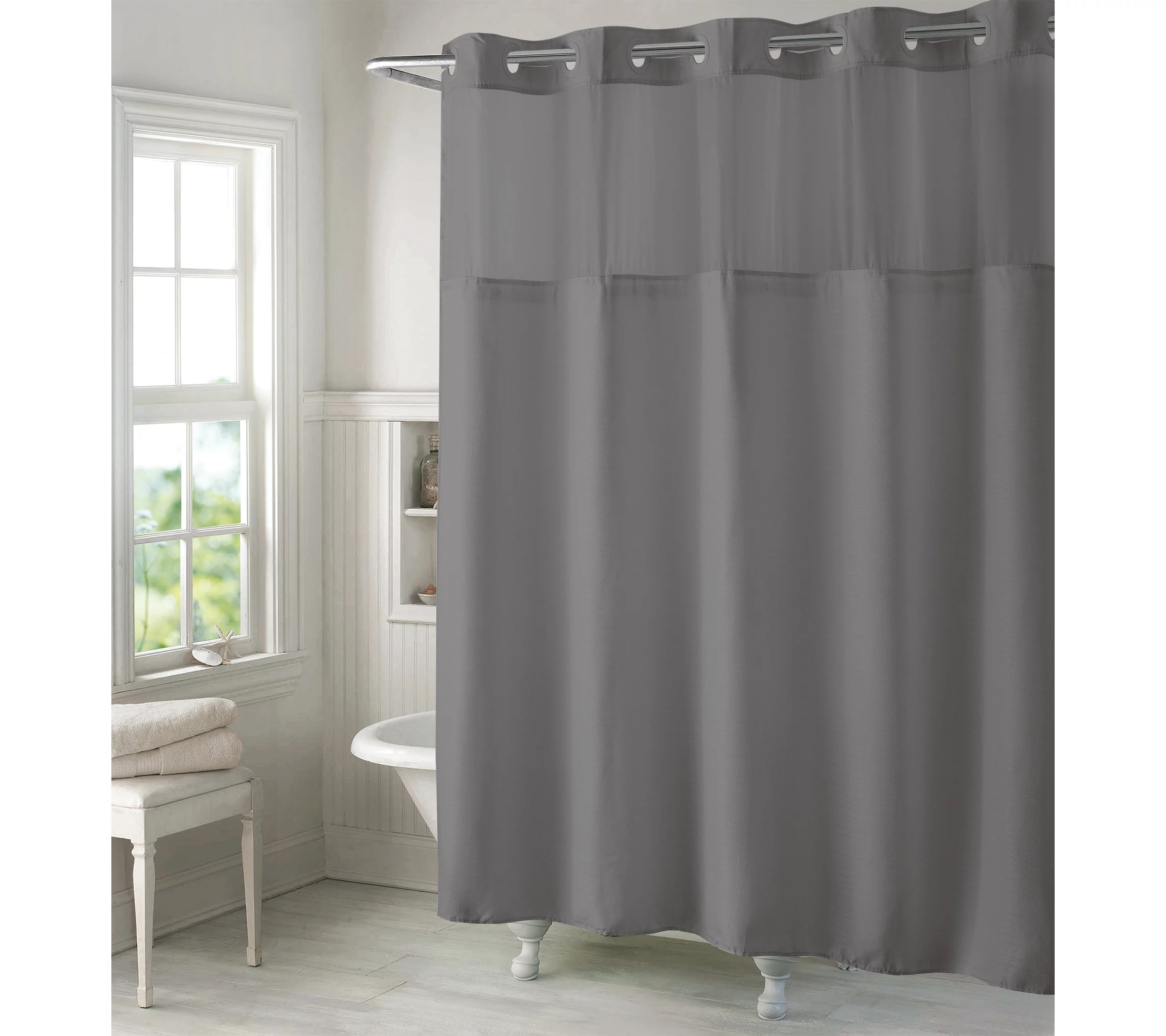 Hookless High Point Linen Shower Curtain w. Fabric Liner