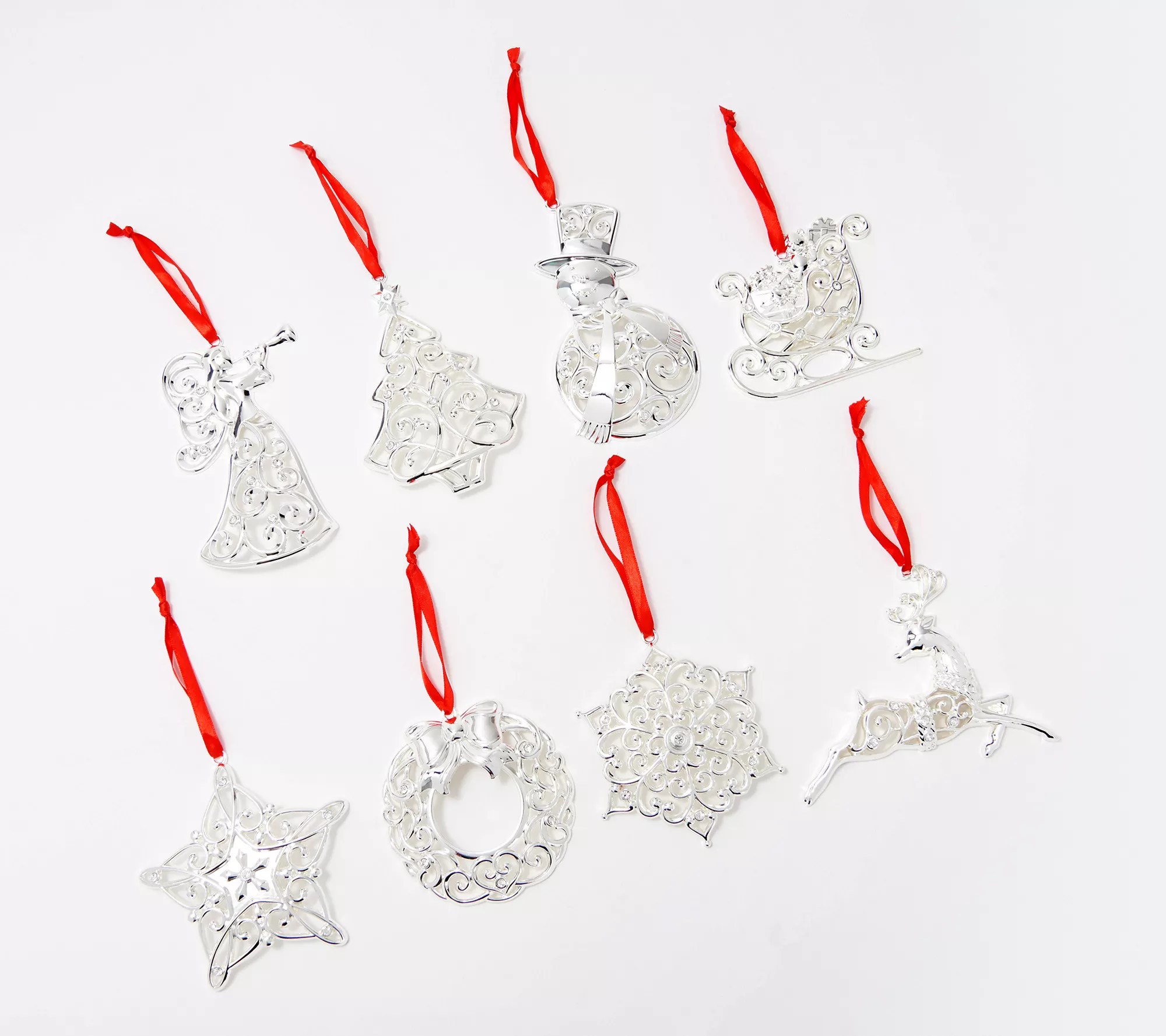 Lenox Set of 8 SilverPlated Crystal Ornaments with Gift Boxes