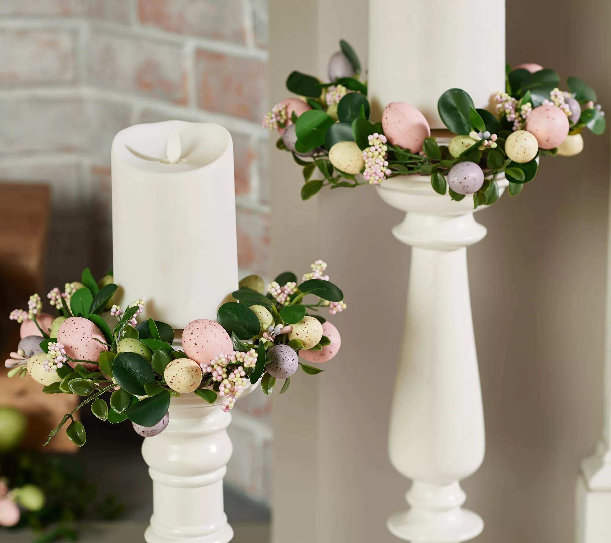 "As Is" Set of 2 Easter Egg and Boxwood Candle Rings by Valerie