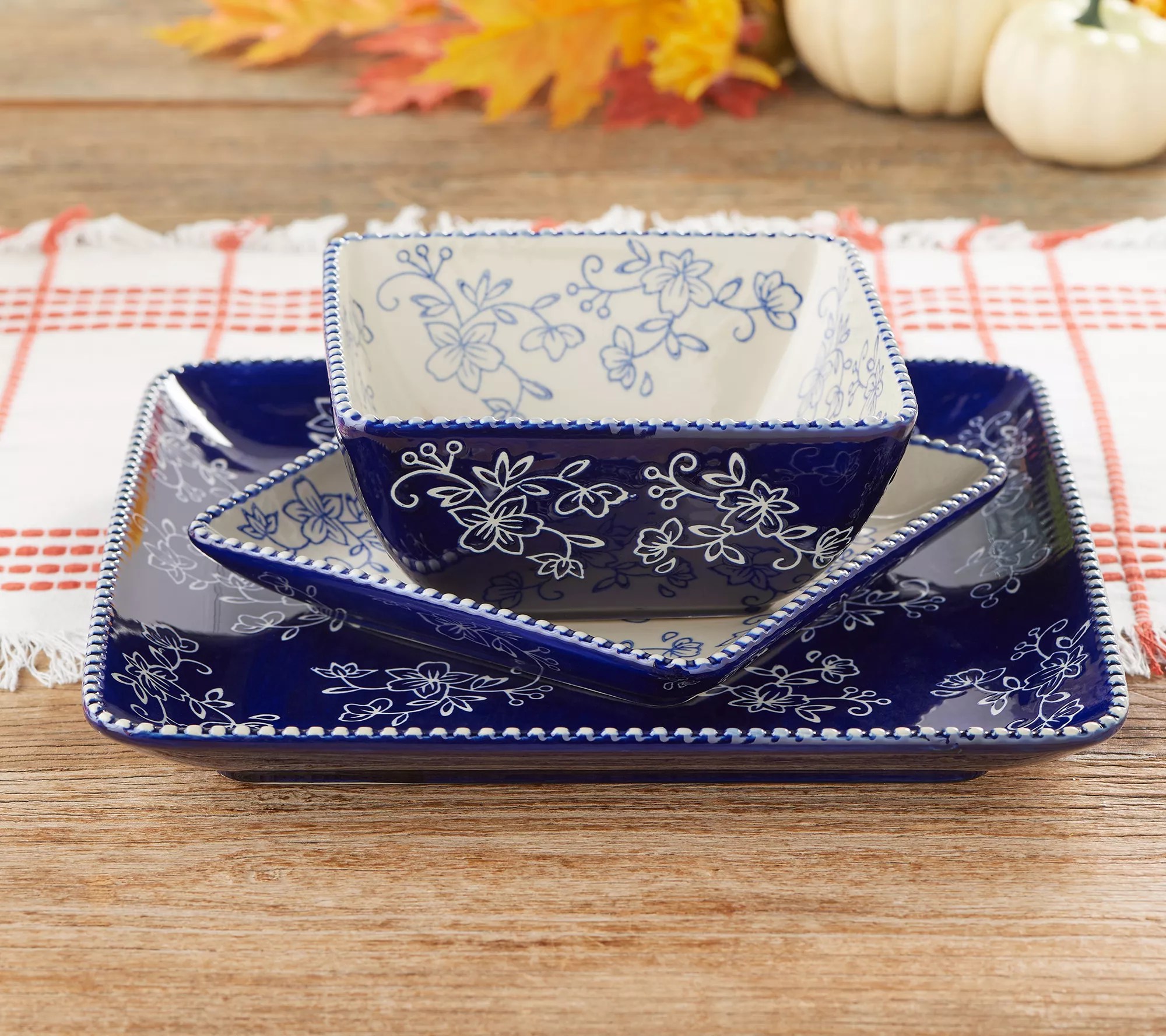 Temptations Floral Lace 12Piece Square Dinnerware Set