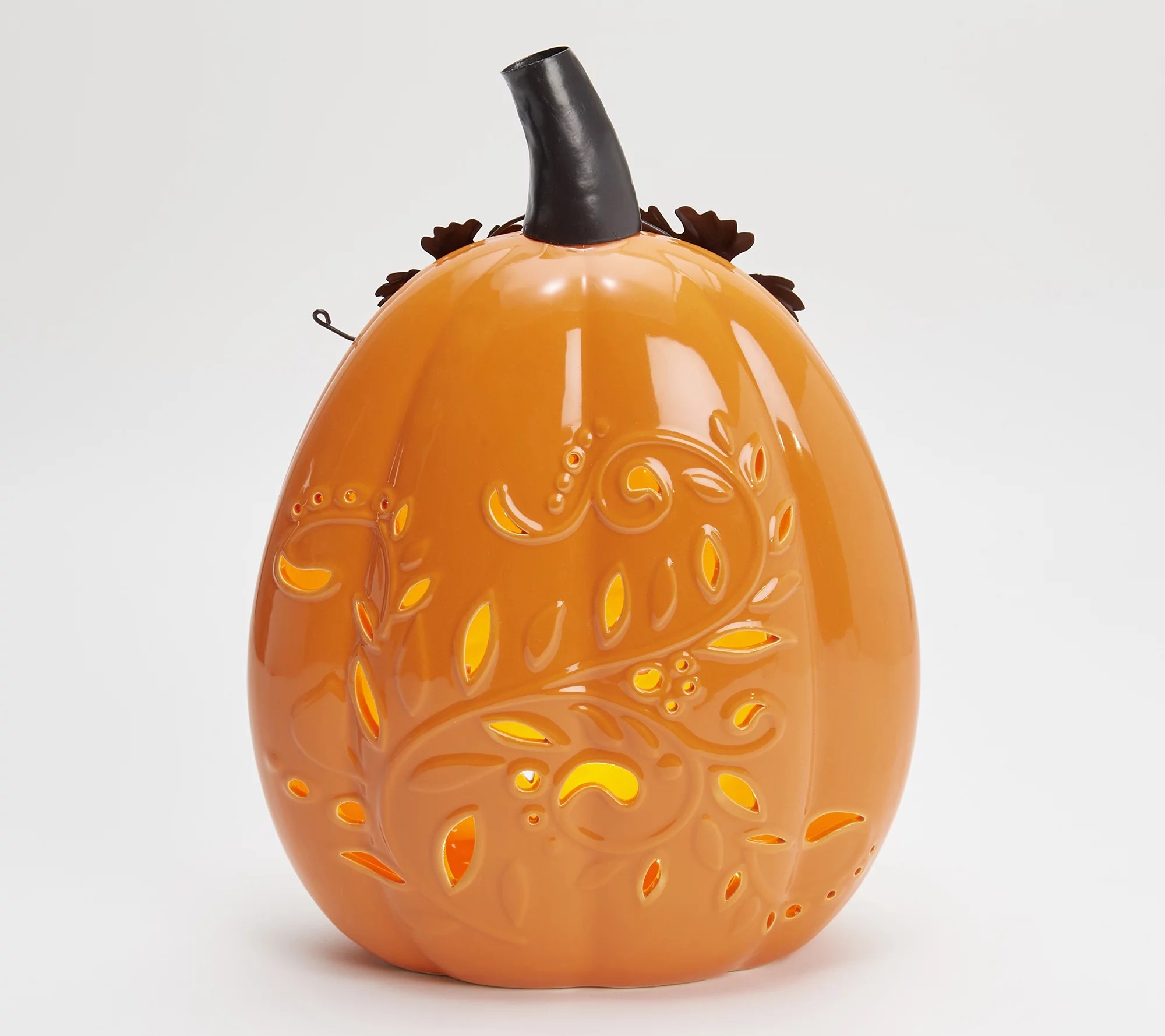 "As Is" 13" Illuminated Slim Ceramic Pierced Pumpkin by Valerie