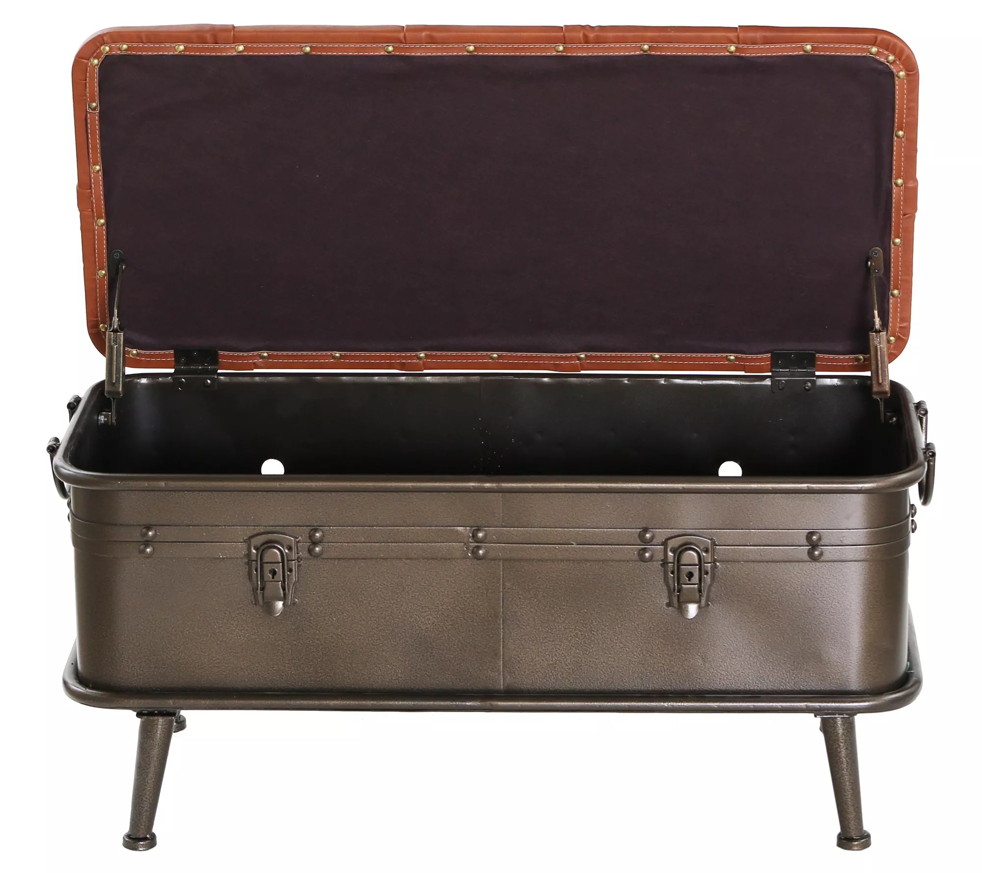 River of Goods 17"H Tufted Faux Leather + metal Storage Bench