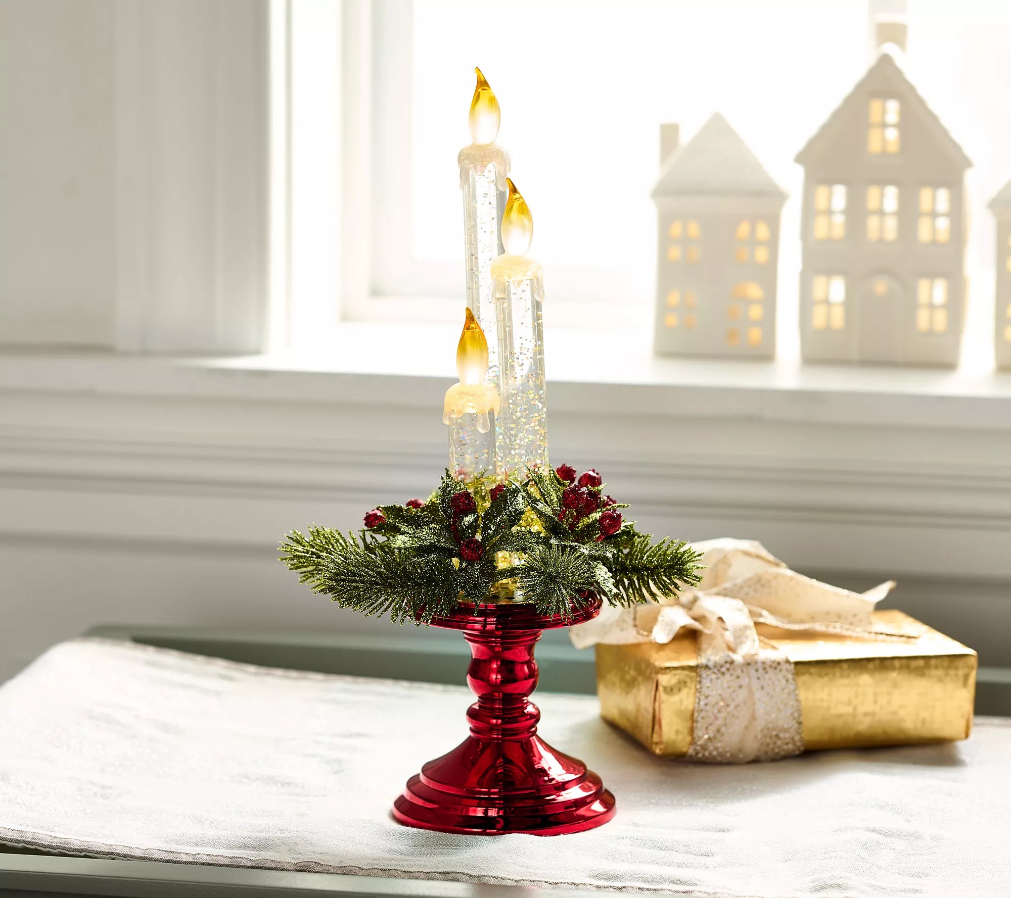 Illuminated Glitter Candle Trio on Pedestal by Valerie