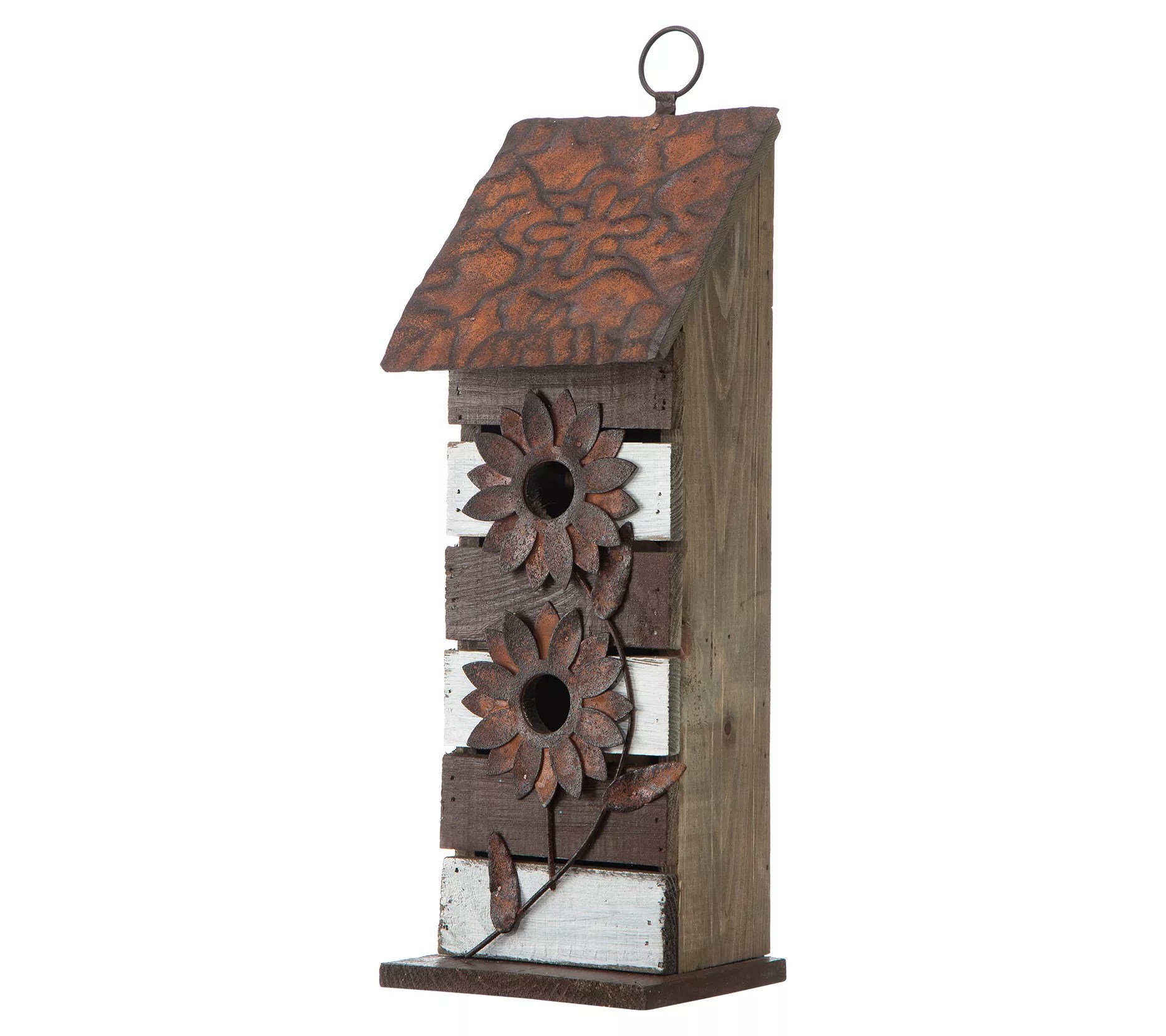 GlitzhomexTwo Story 3D Natural Flowers Wood Birdhouse