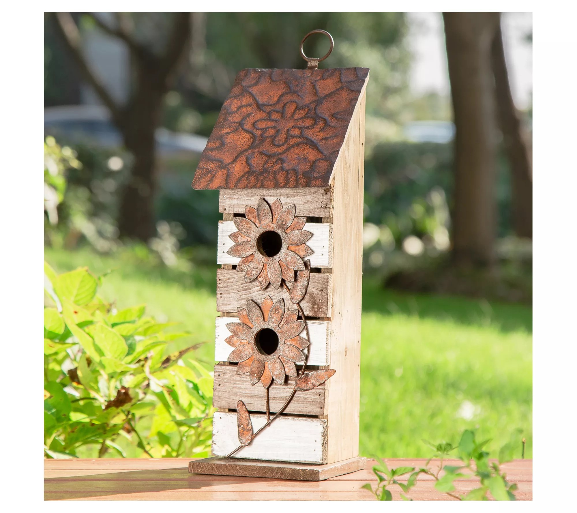 GlitzhomexTwo Story 3D Natural Flowers Wood Birdhouse