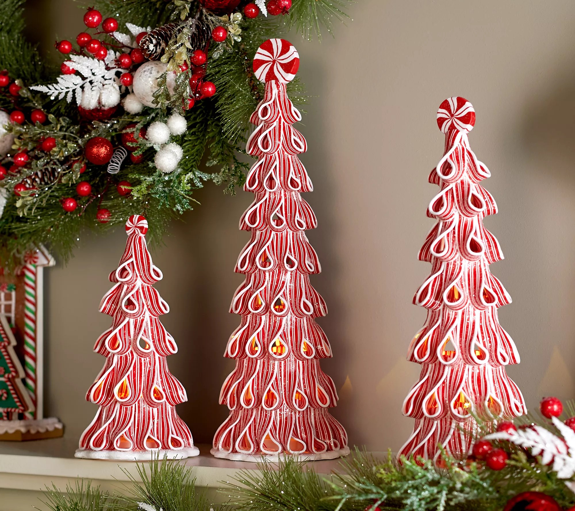Set of 3 Illuminated Candy Ribbon Trees by Valerie