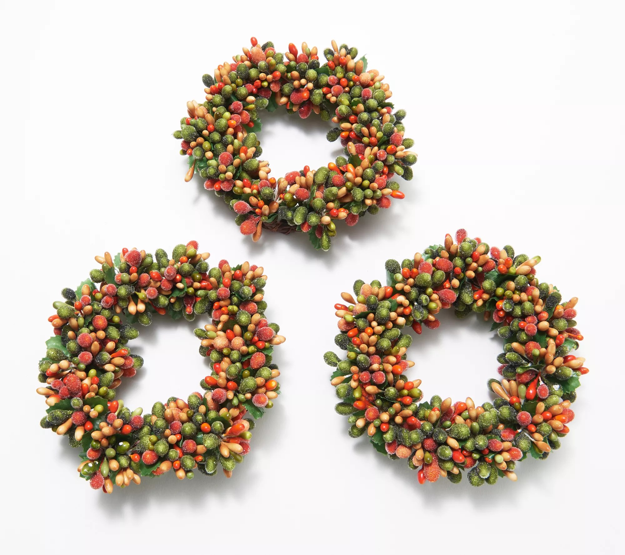 "As Is" Set of 3 Autumnal Beaded Berry Candle Rings by Valerie