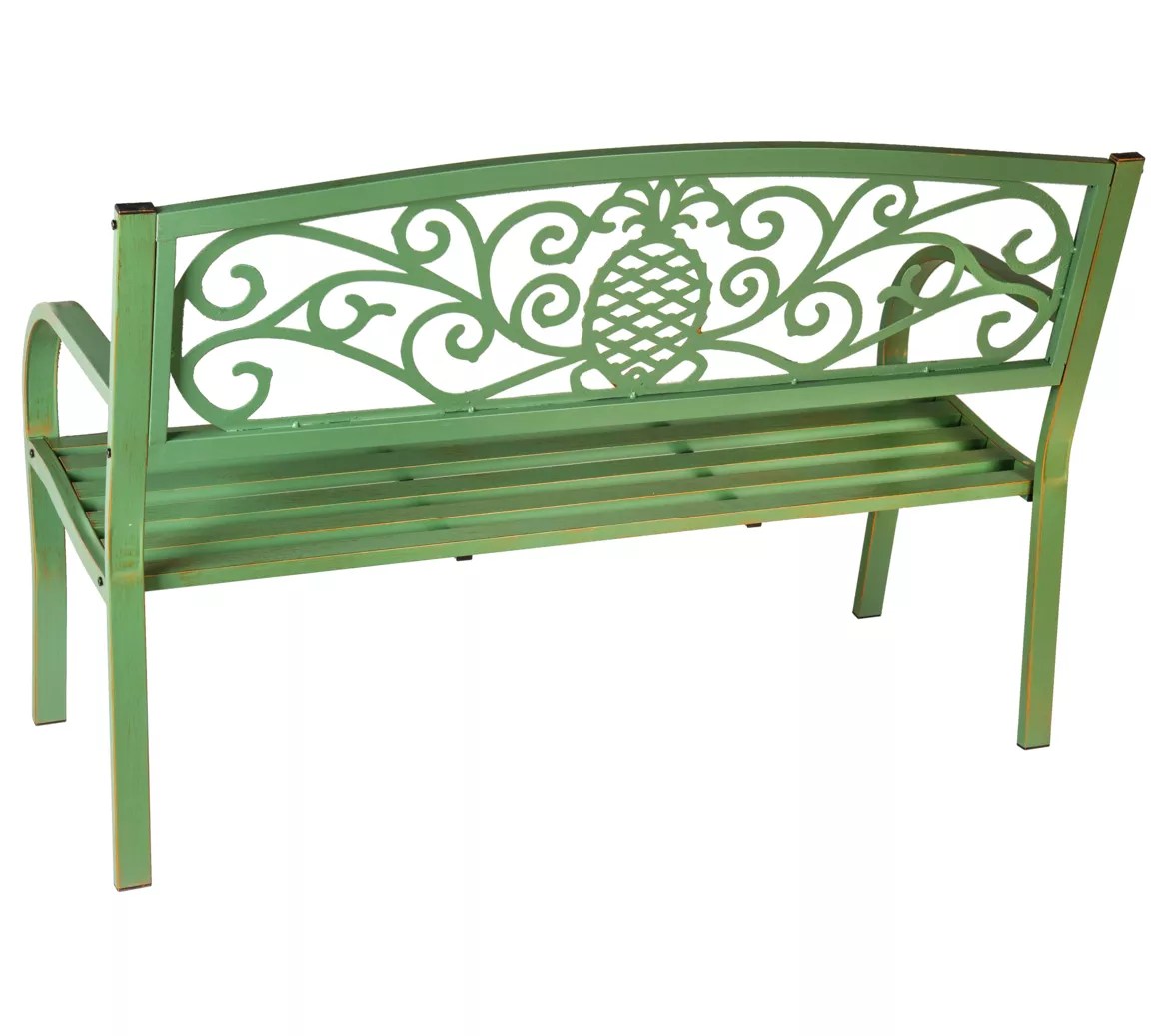 Pineapple Metal Garden Bench Verdigris by Evergreen