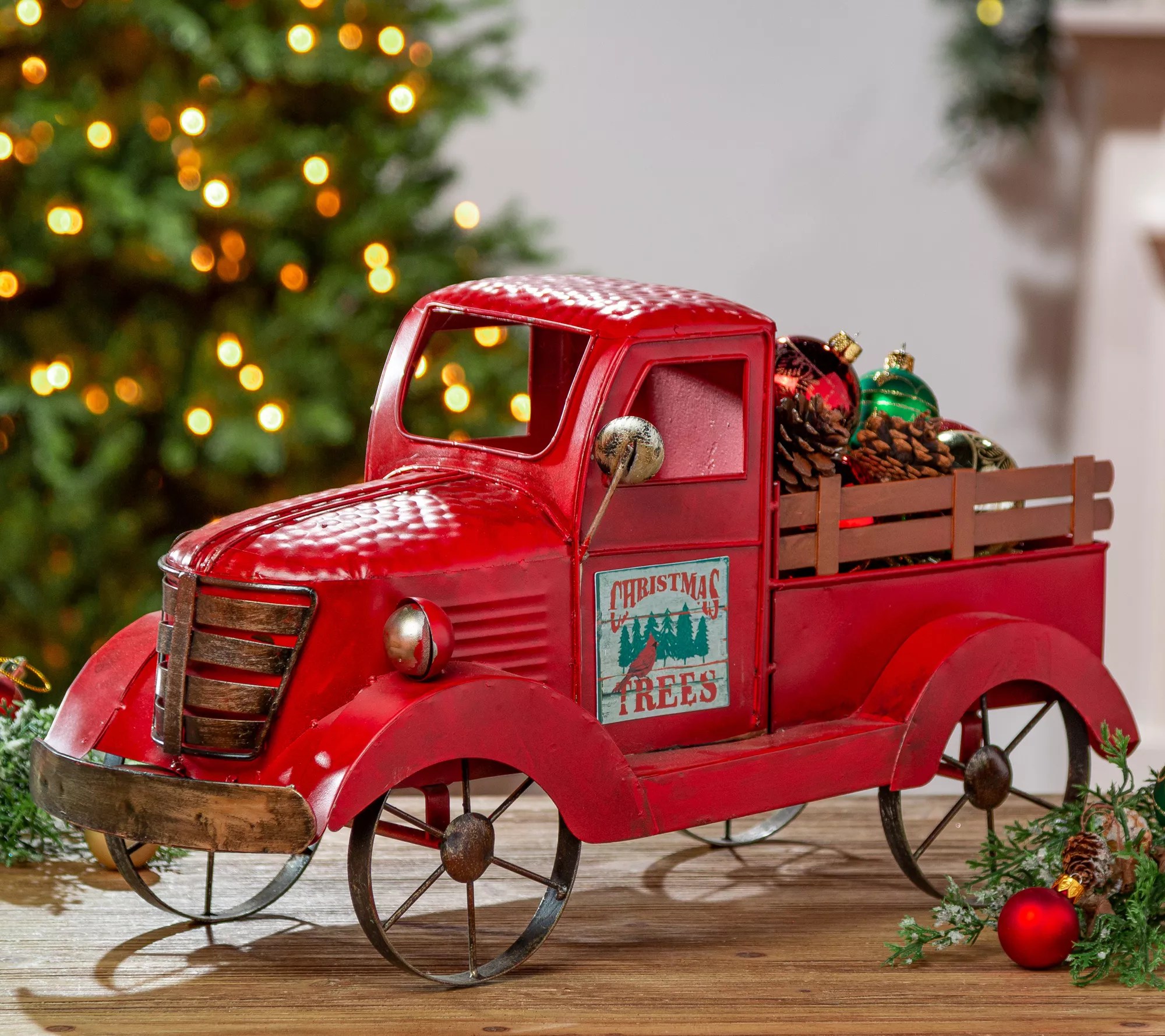 18.9"L Metal Antique Red Truck with Six Season