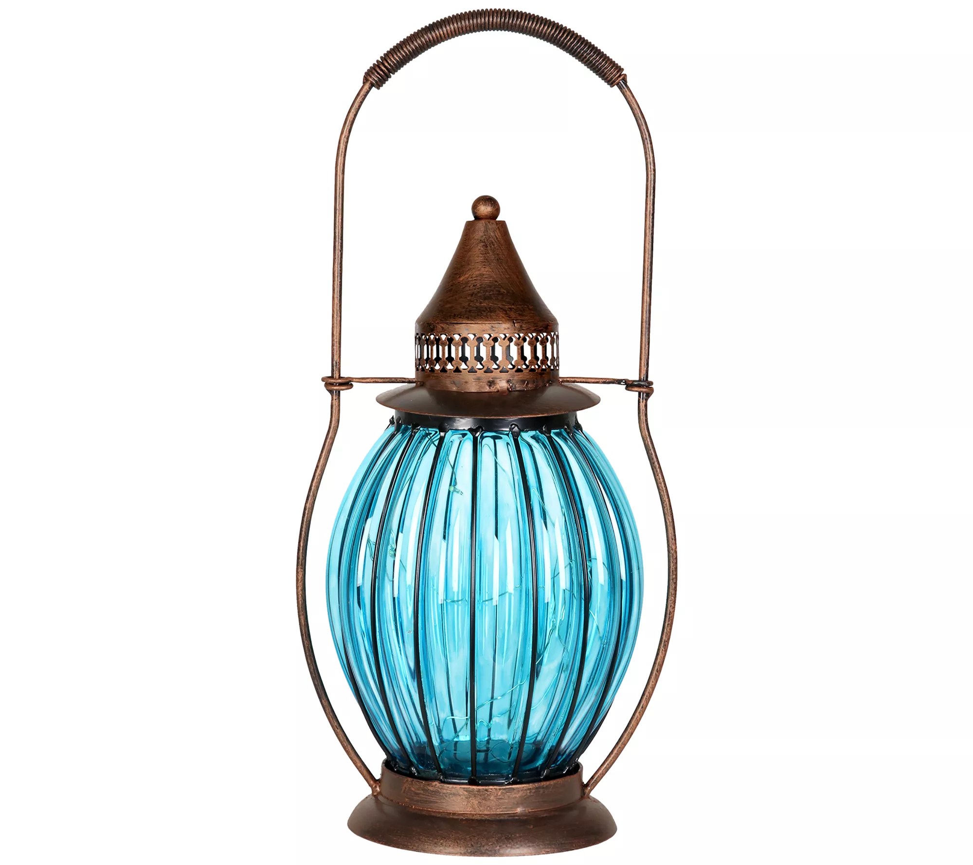 Solar Metal/Glass Lantern with 12 Firefly Lights by Exhart