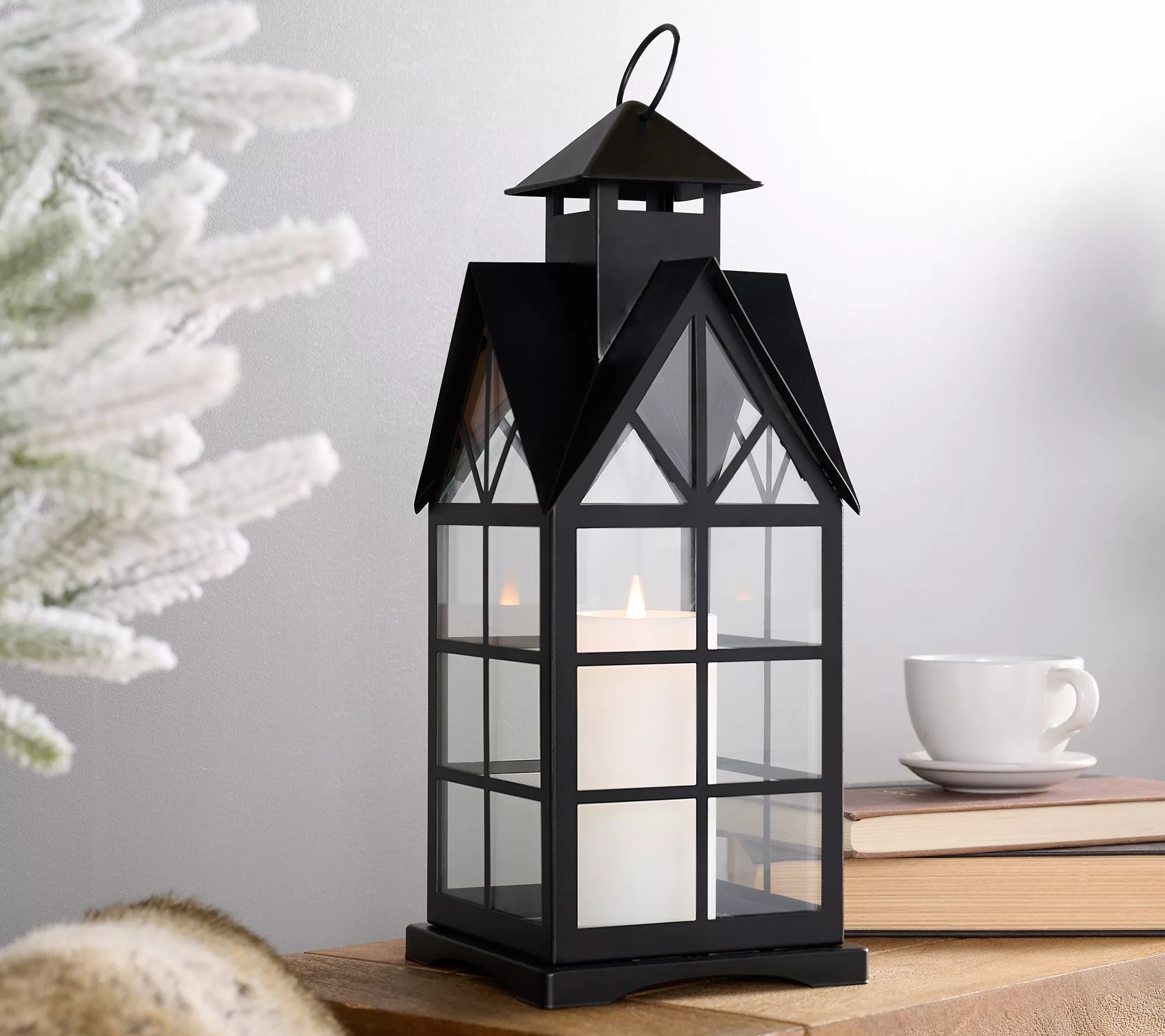 Indoor/ Outdoor 15.5" Cathedral Metal Lantern w/ Candlelight by Valerie