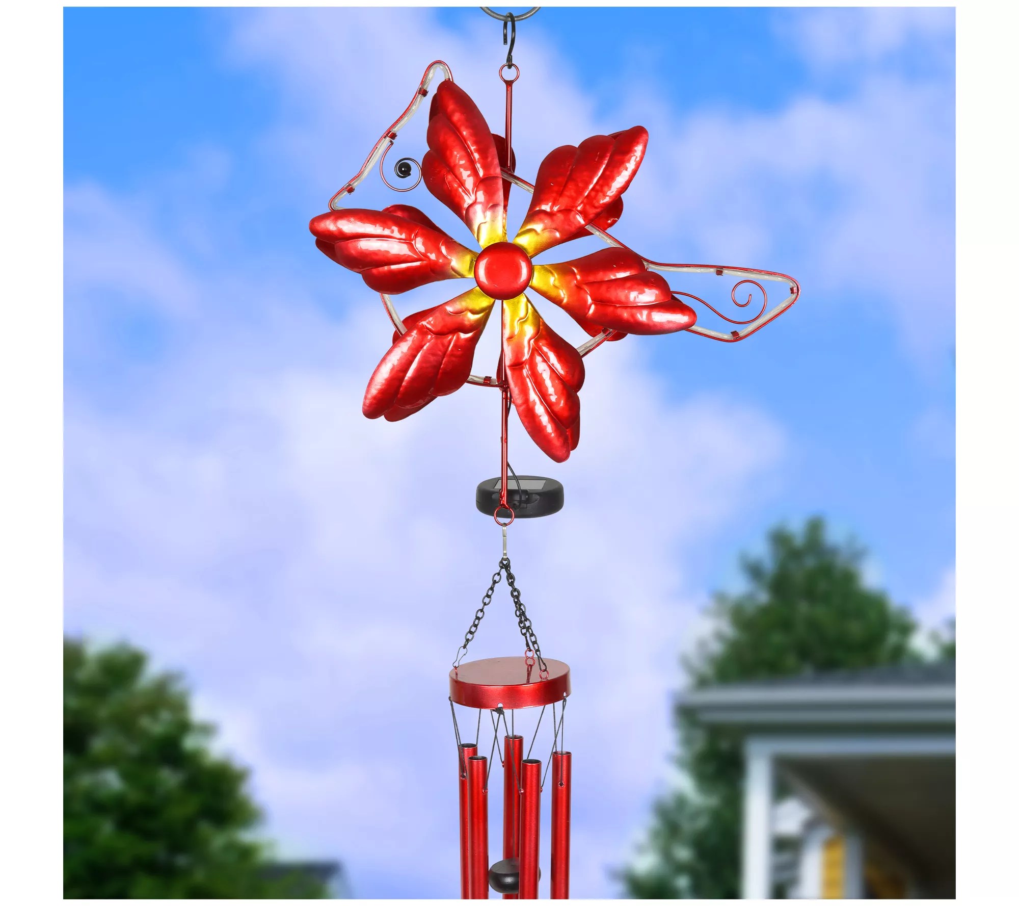 Exhart Solar Double Spinner Cardinal Wind Chime