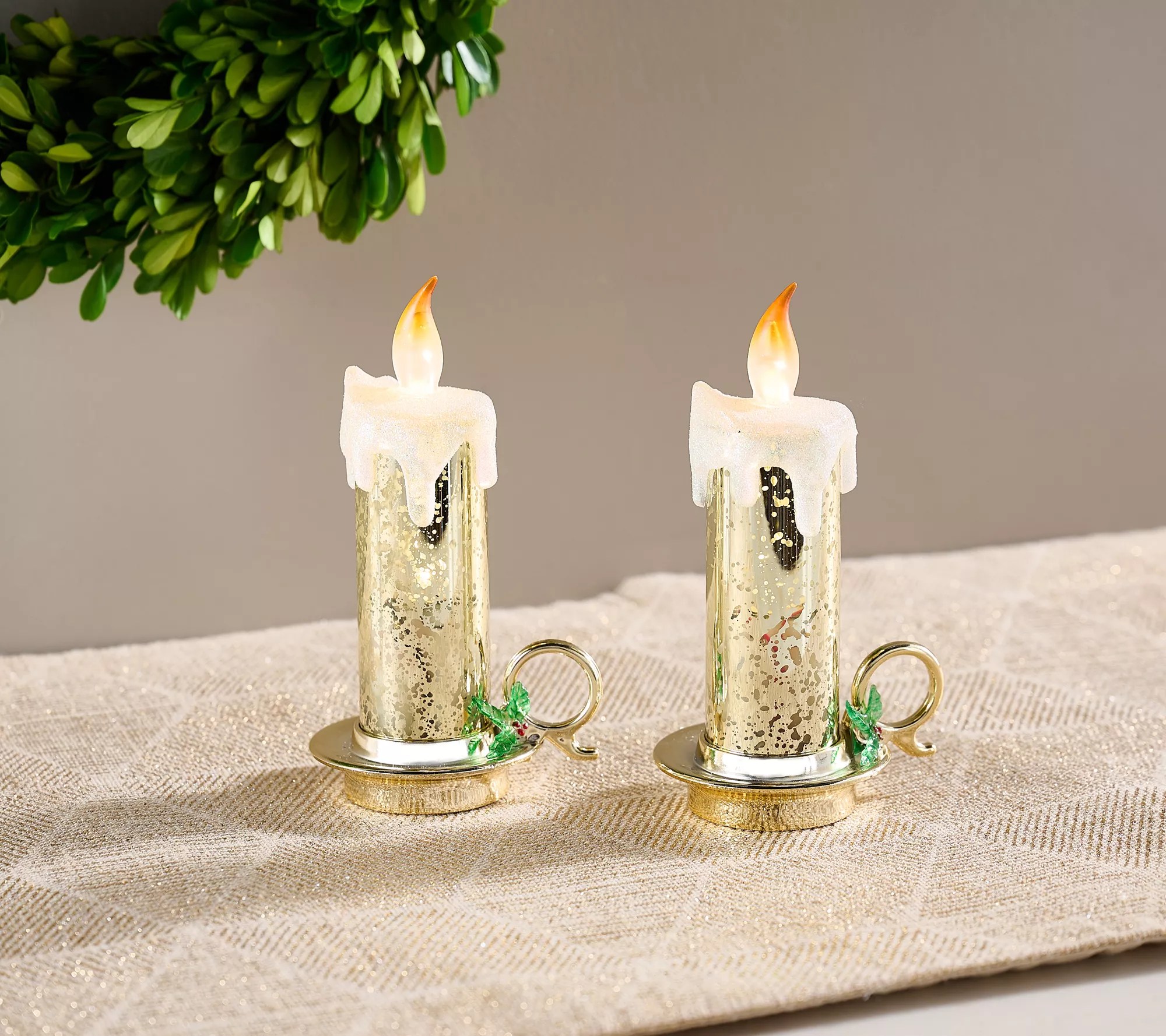 Set of 2 6.5" Illuminated Chamberstick Candles by Valerie