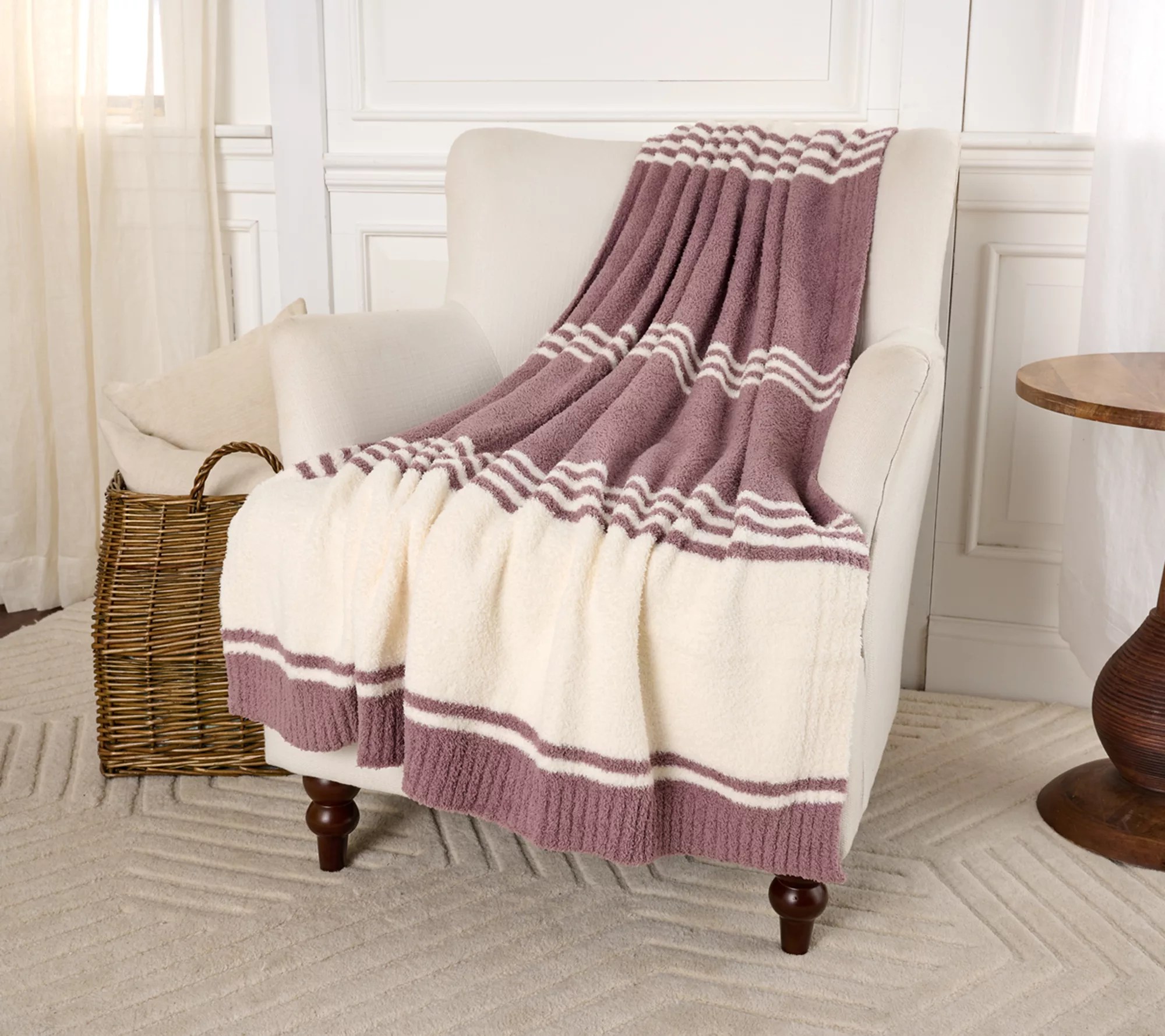 Barefoot Dreams Cozy Chic Border Bar Stripe Blanket 45"x60" Blanket