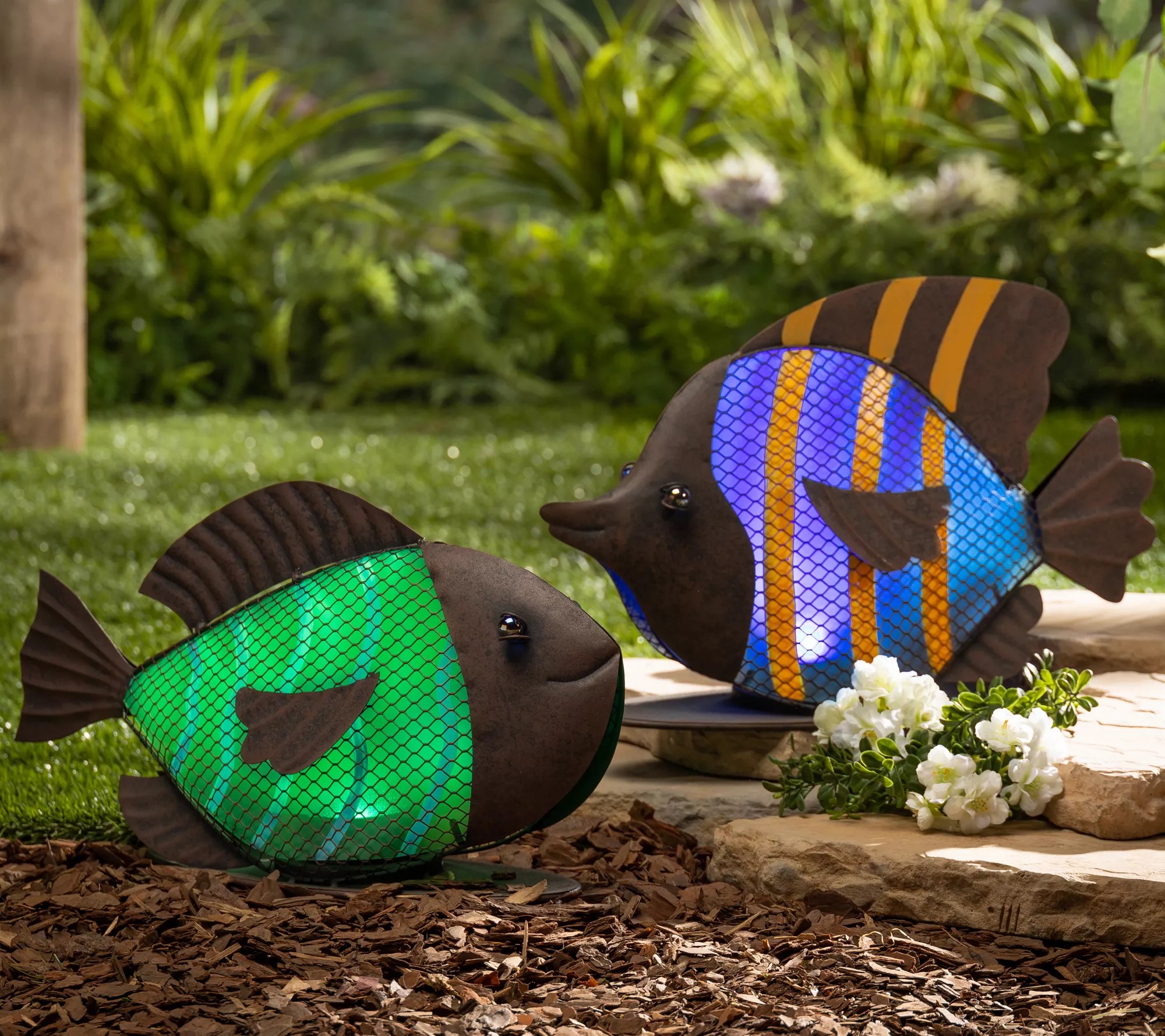 Set of 2 Metal Mesh Solar Fish by Gerson Co.