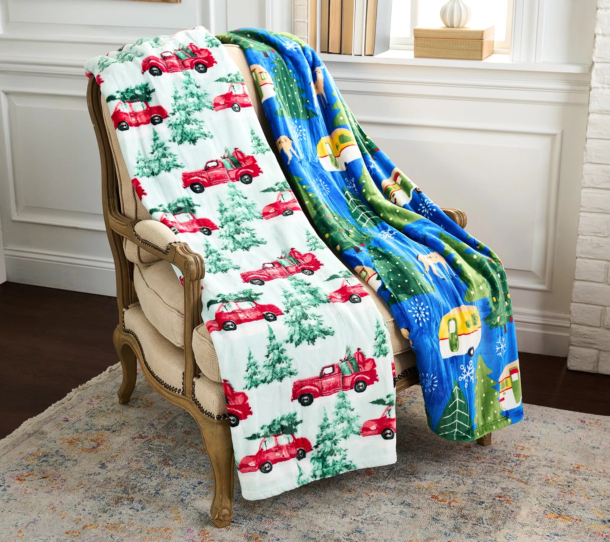 Kringle Express Set of 2 Holiday Printed Throws
