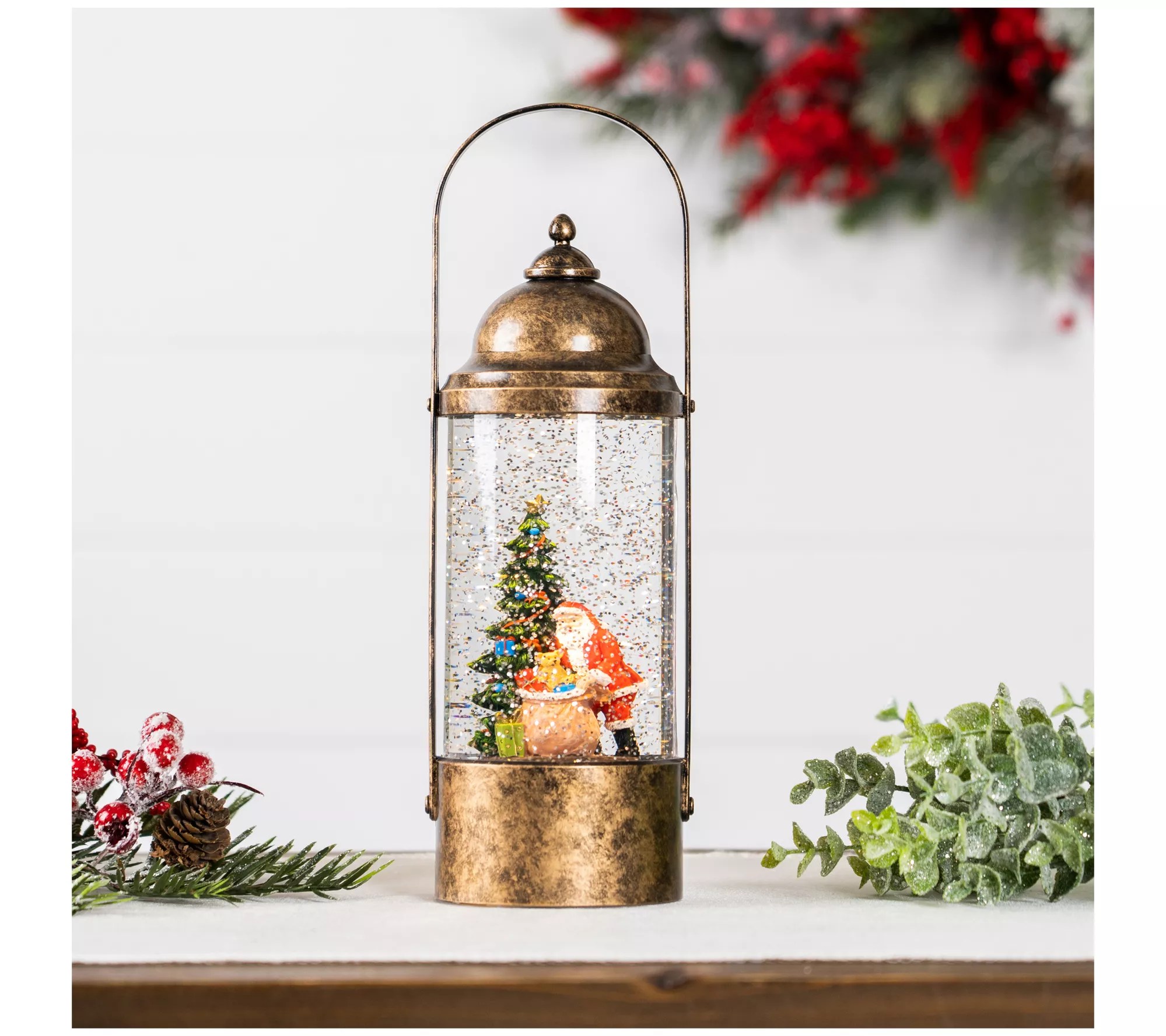 Melrose LED Snow Globe Lantern w Santa Scene 12H