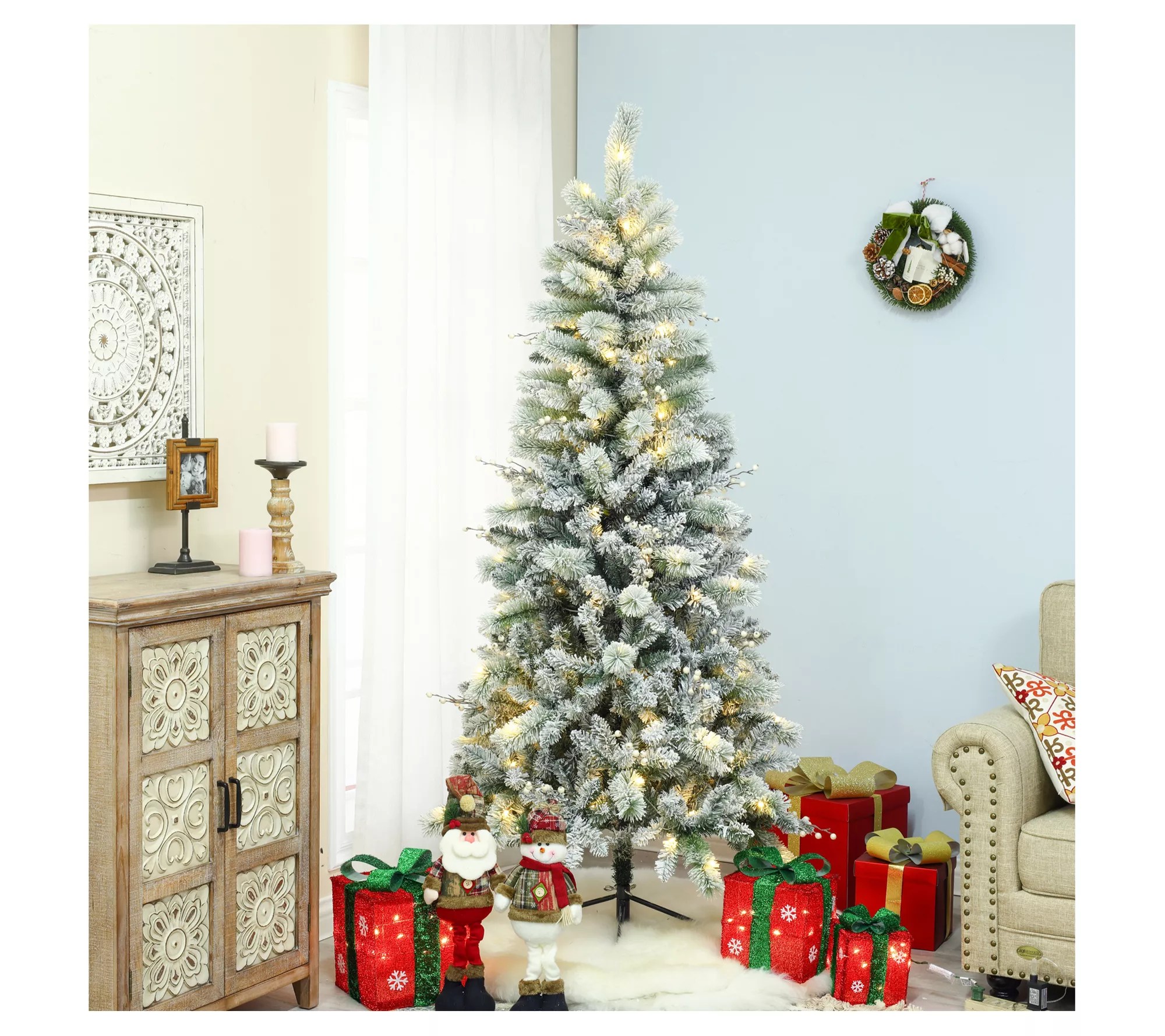LuxenHome 6.5' PreLit Artificial SnowFlocked Christmas Tree