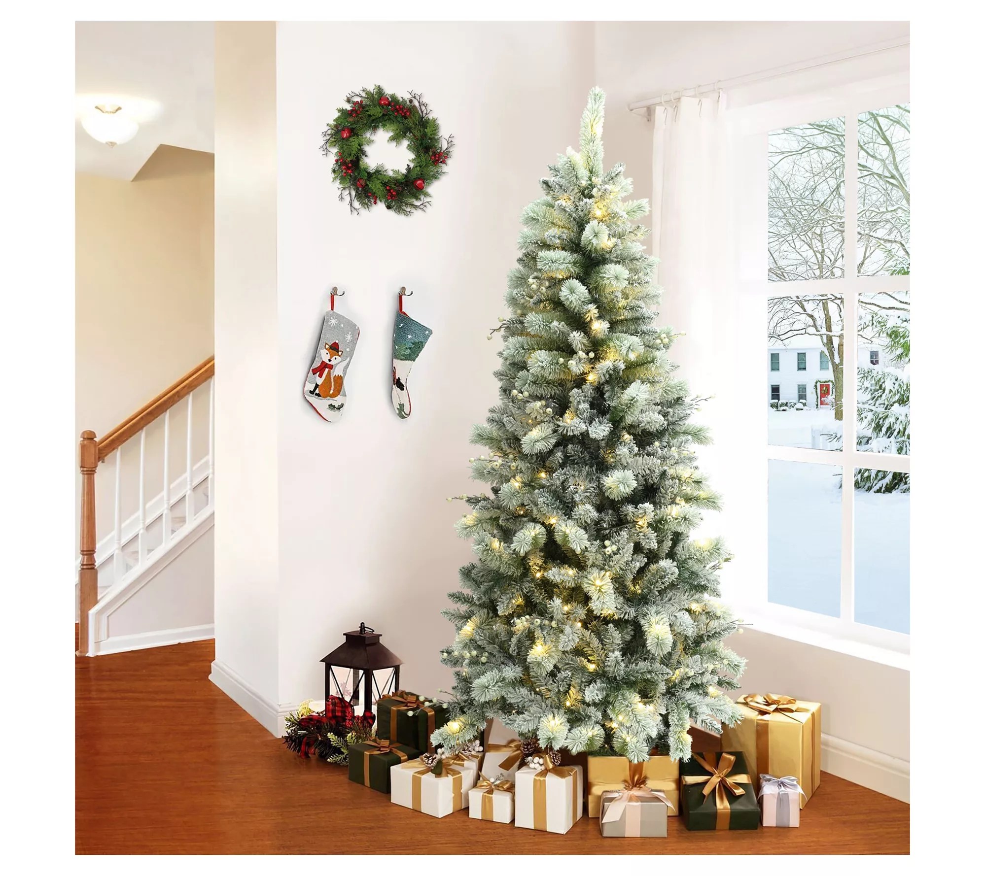 LuxenHome 6.5' PreLit Artificial SnowFlocked Christmas Tree