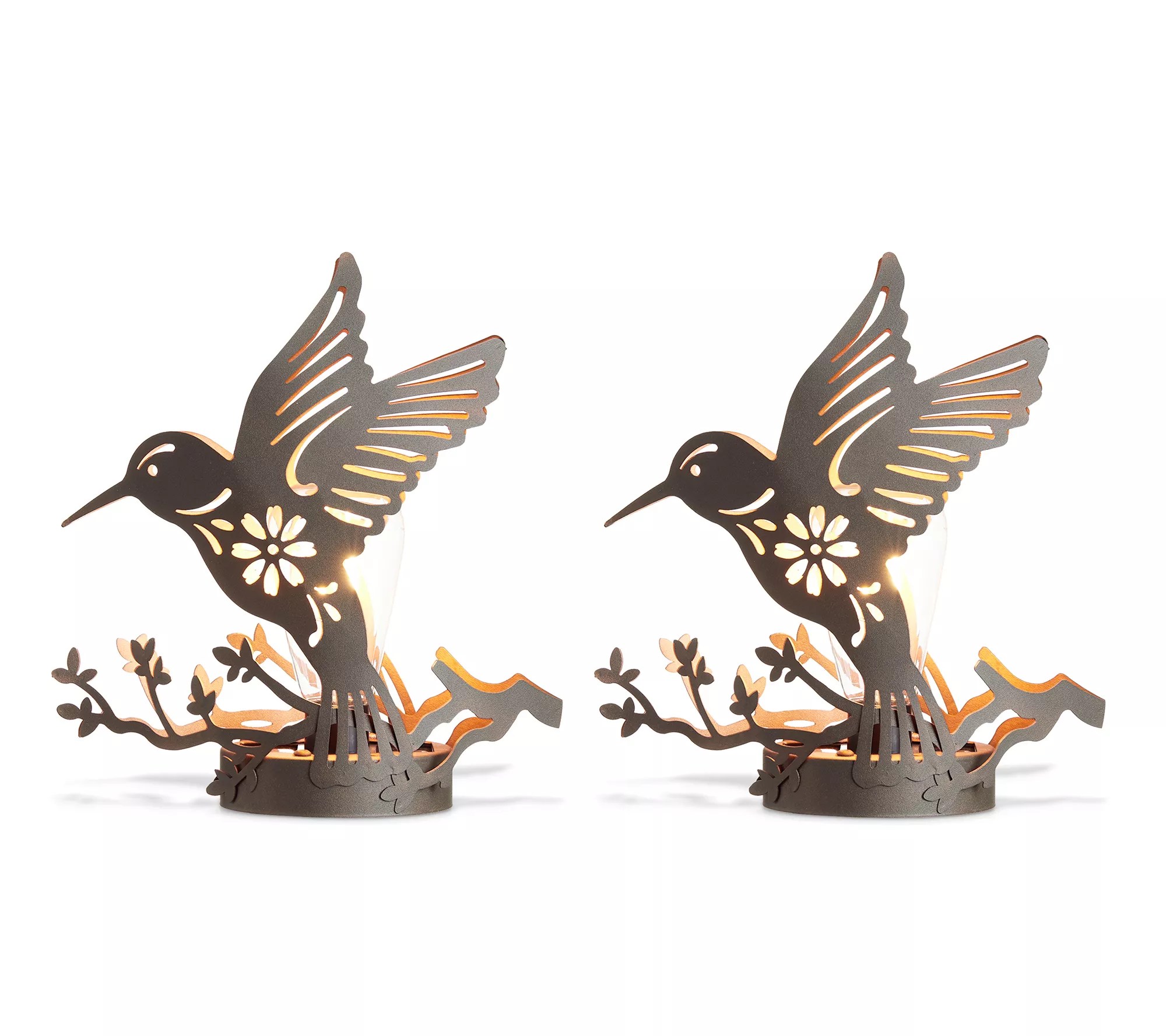 Glitzhome 9.75" Hummingbird Solar Powered Garden Lanterns S/2