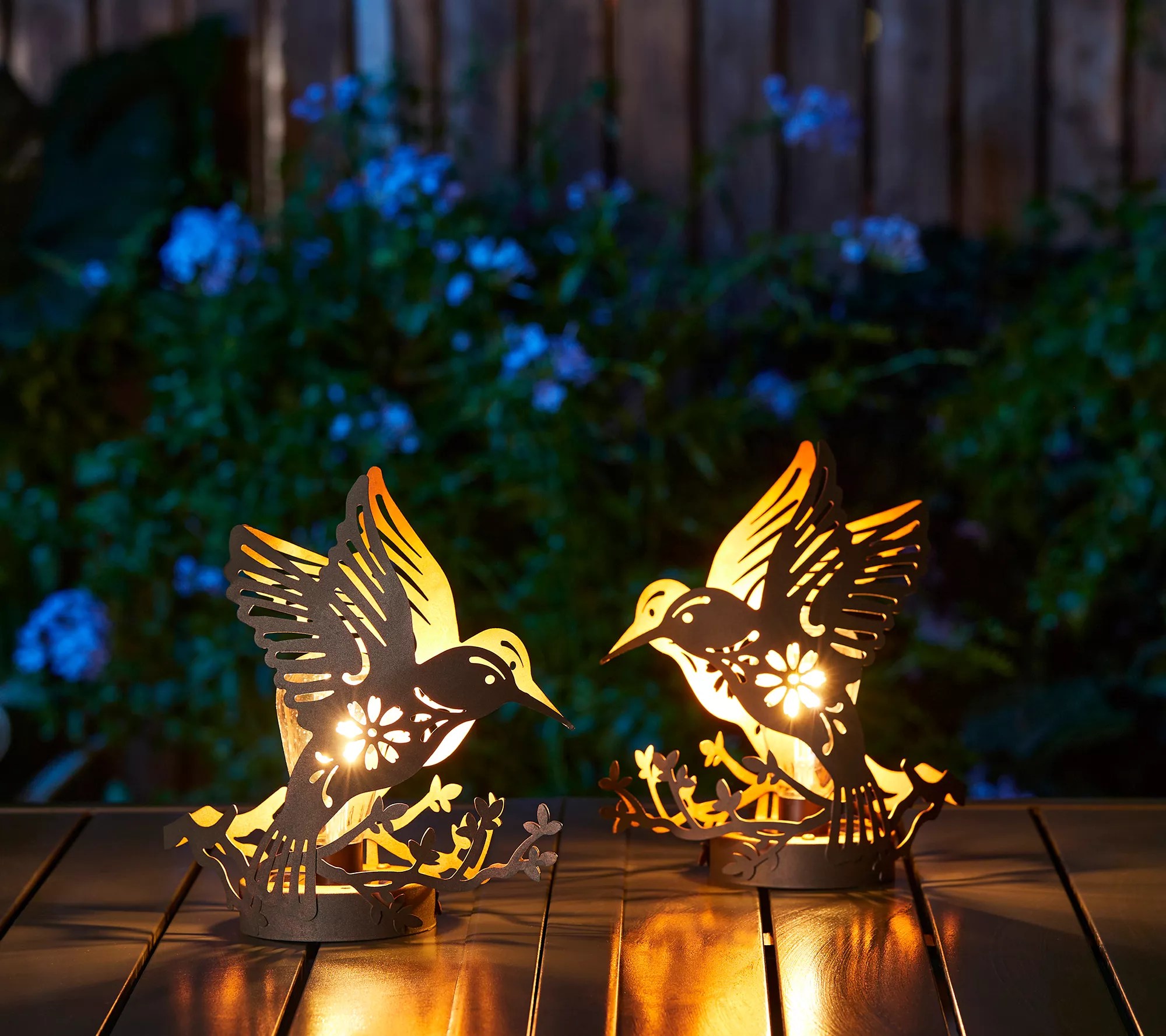 Glitzhome 9.75" Hummingbird Solar Powered Garden Lanterns S/2