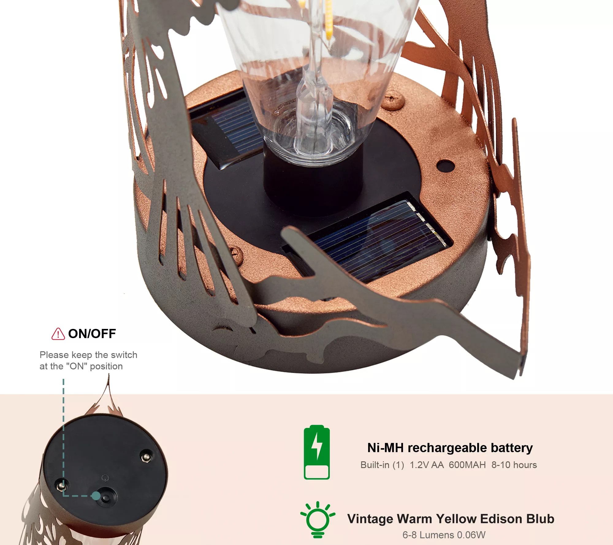 Glitzhome 9.75" Hummingbird Solar Powered Garden Lanterns S/2