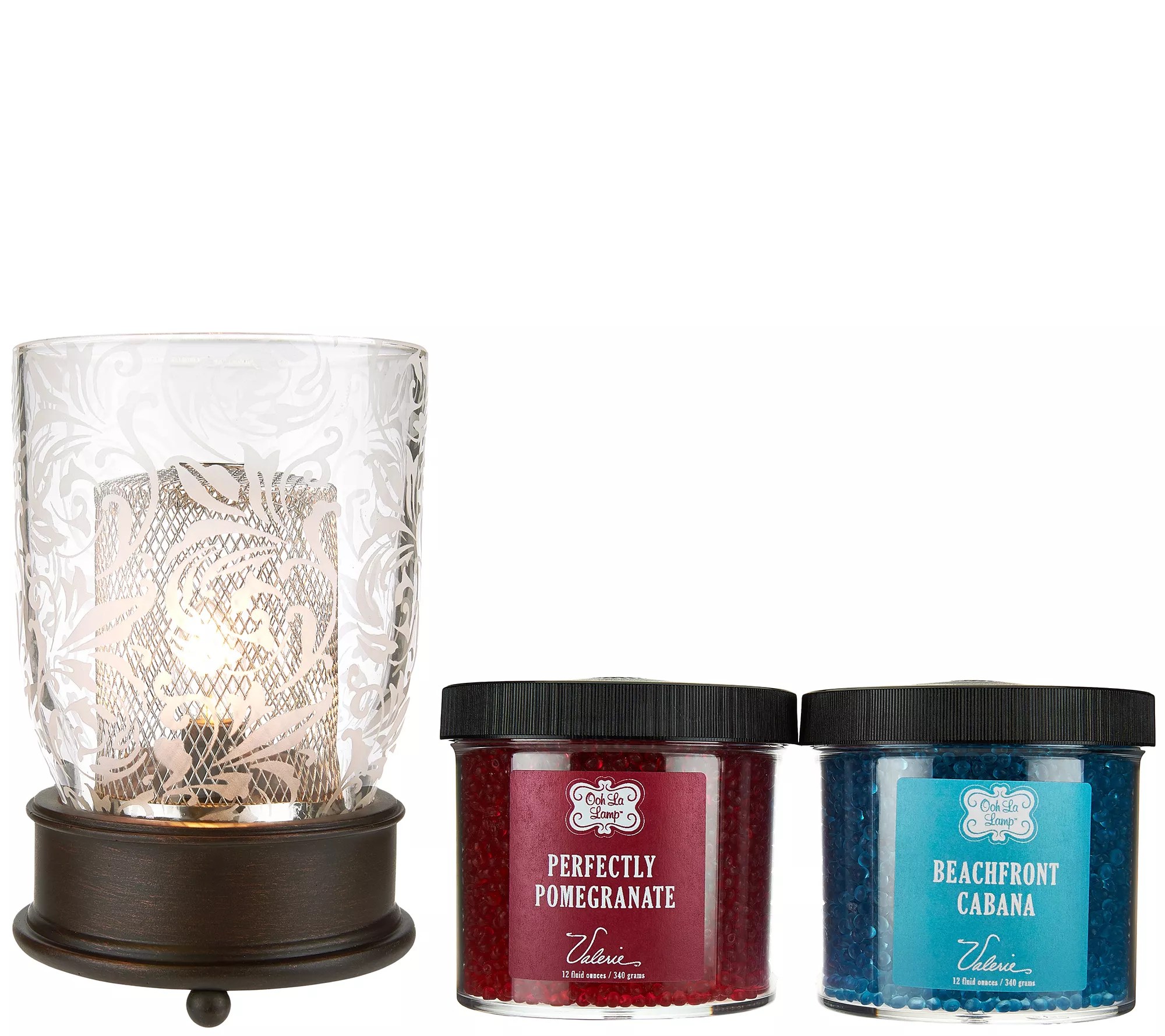 Scroll Design Hurricane Lamp with 2 Packs of Fragrance Beads by Valerie