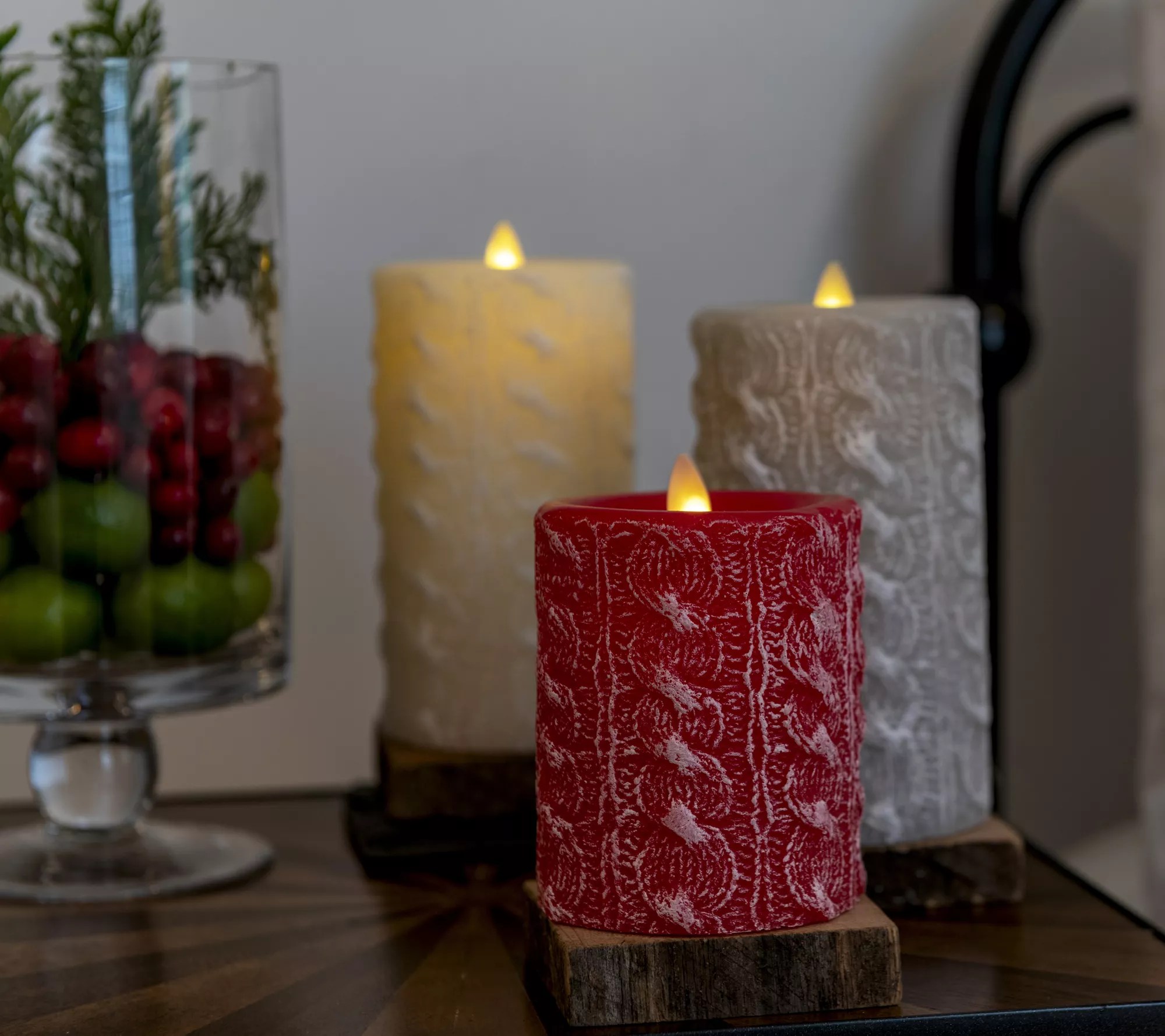 "As Is" Martha Stewart Set/2 Cable Knit Flameless Candle Pillars