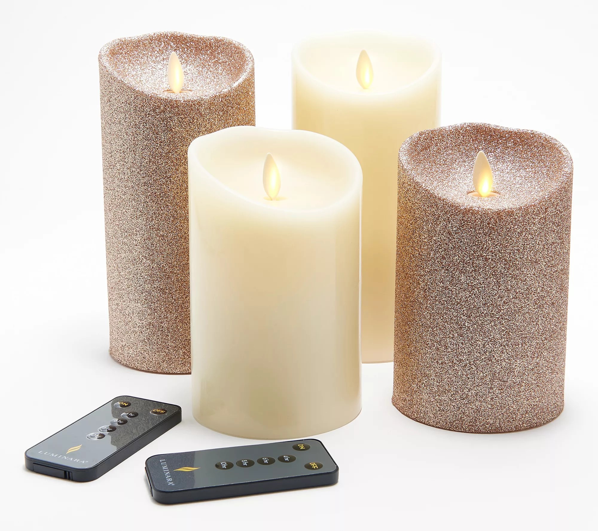 Luminara Flameless 5"&7" Smooth and Glitter 4Pack Candle Set
