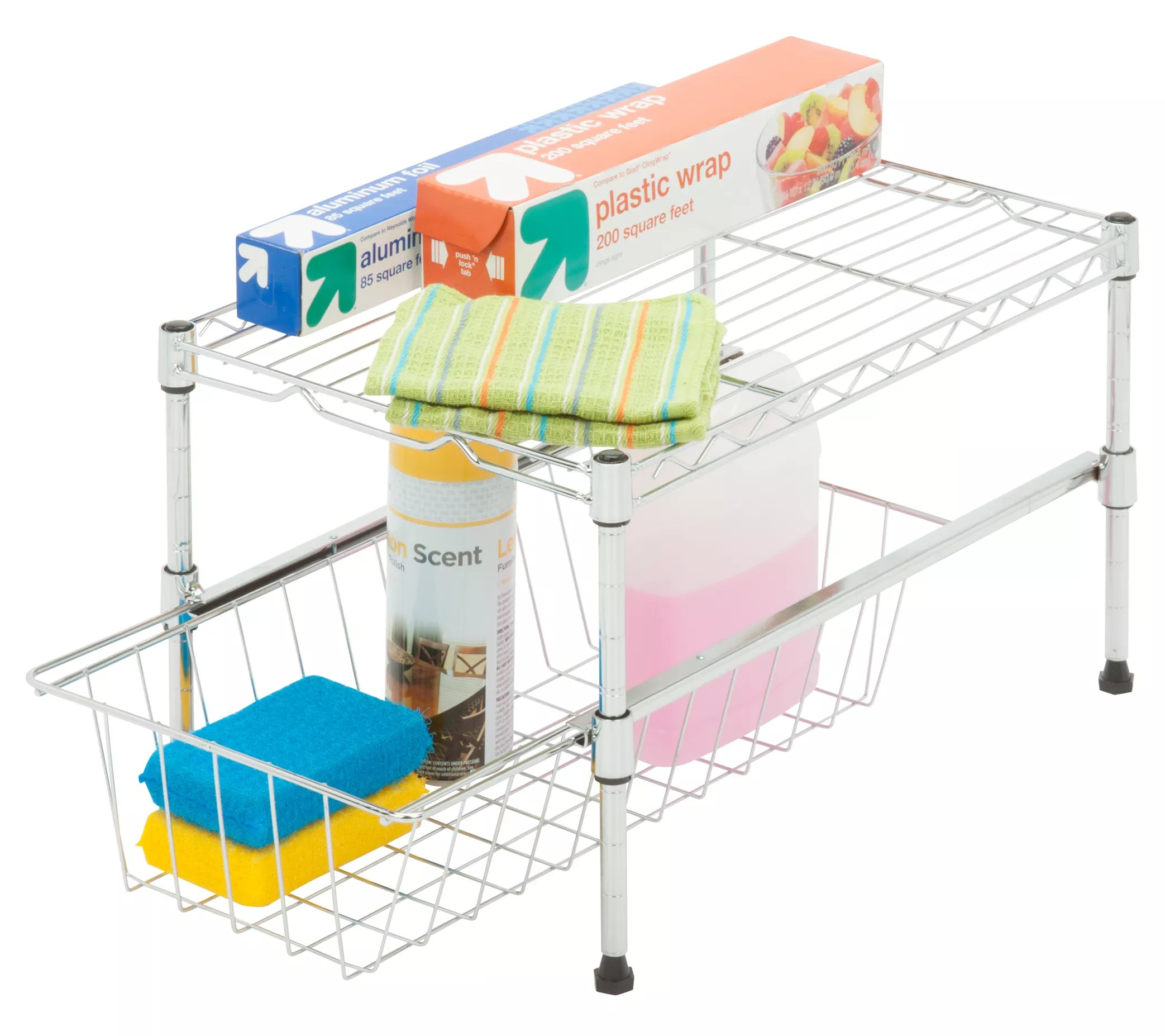 HoneyCanDo Organizer with Adjustable Shelf & Basket
