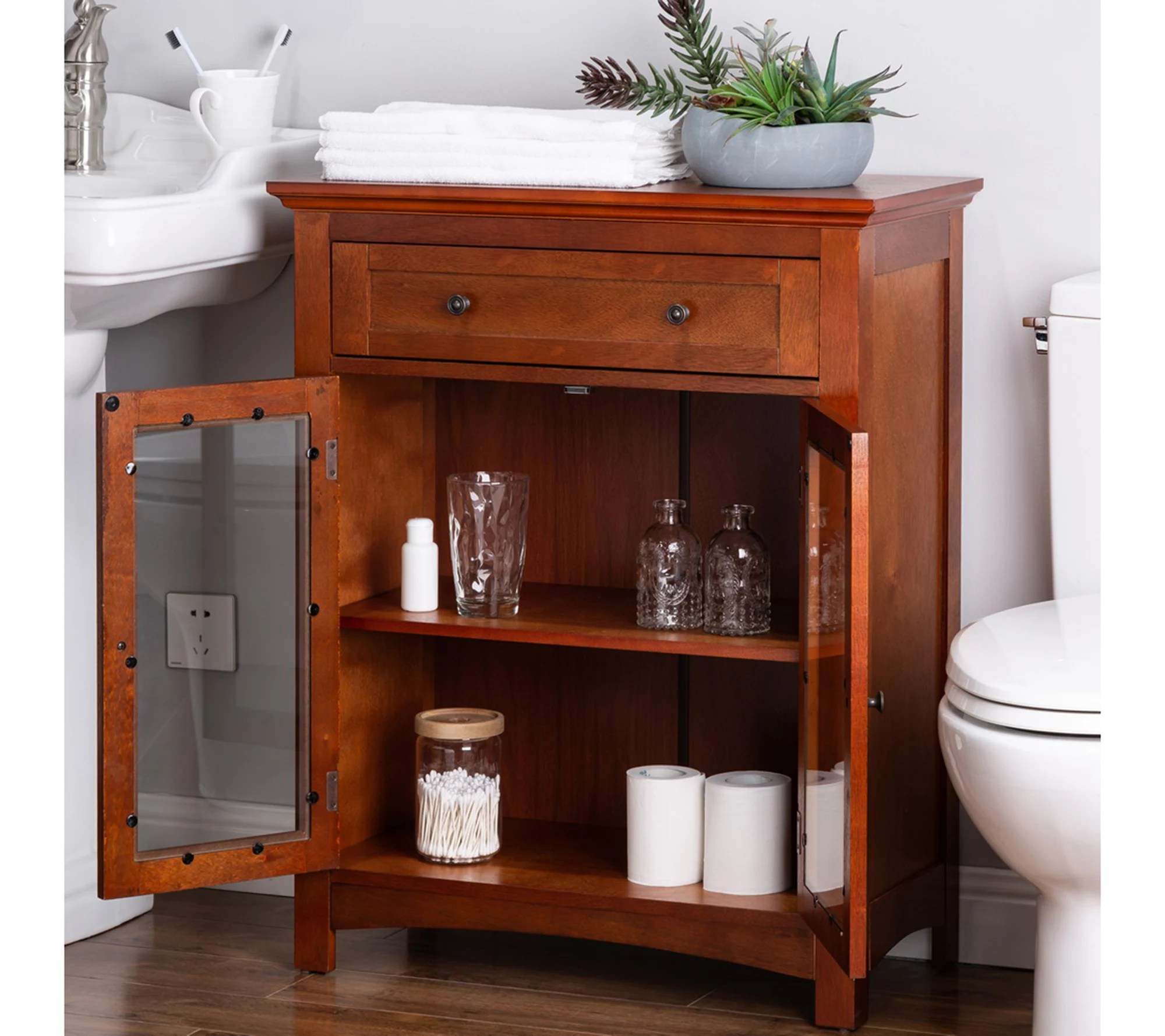 Glitzhome Wooden Shelved Floor Storage Drawer