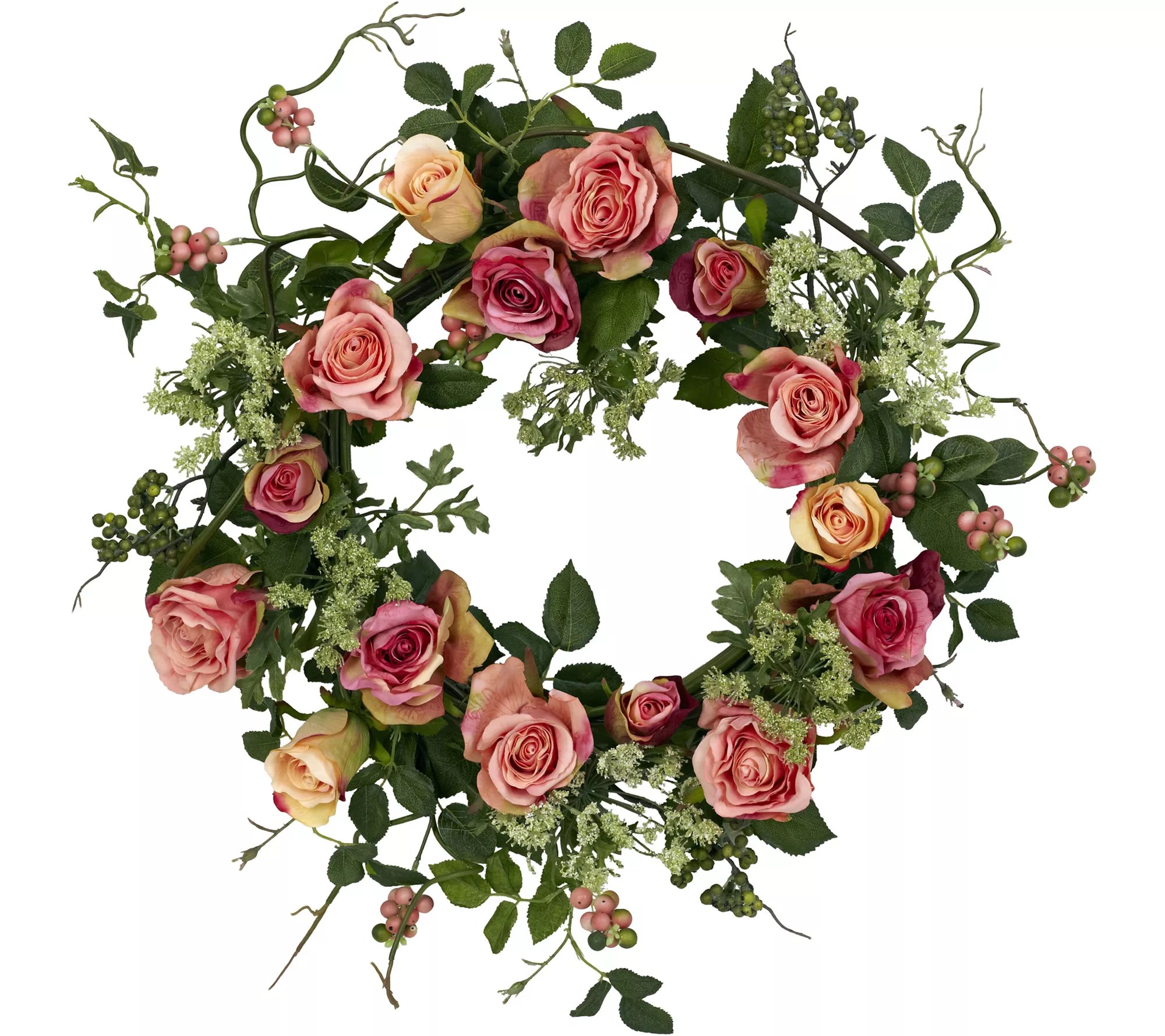 20" Rose Wreath by Nearly Natural