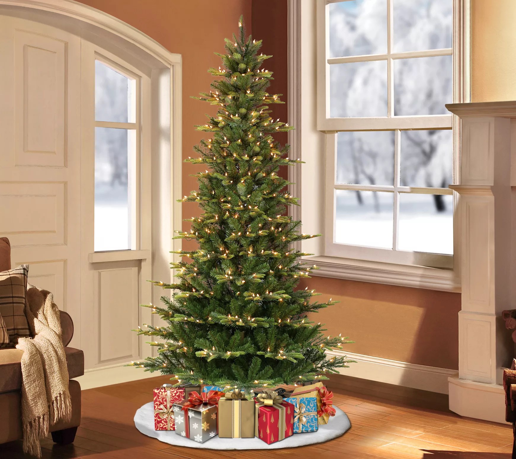 Puleo International 9 ft Prelit Slim Aspen Fir Tree