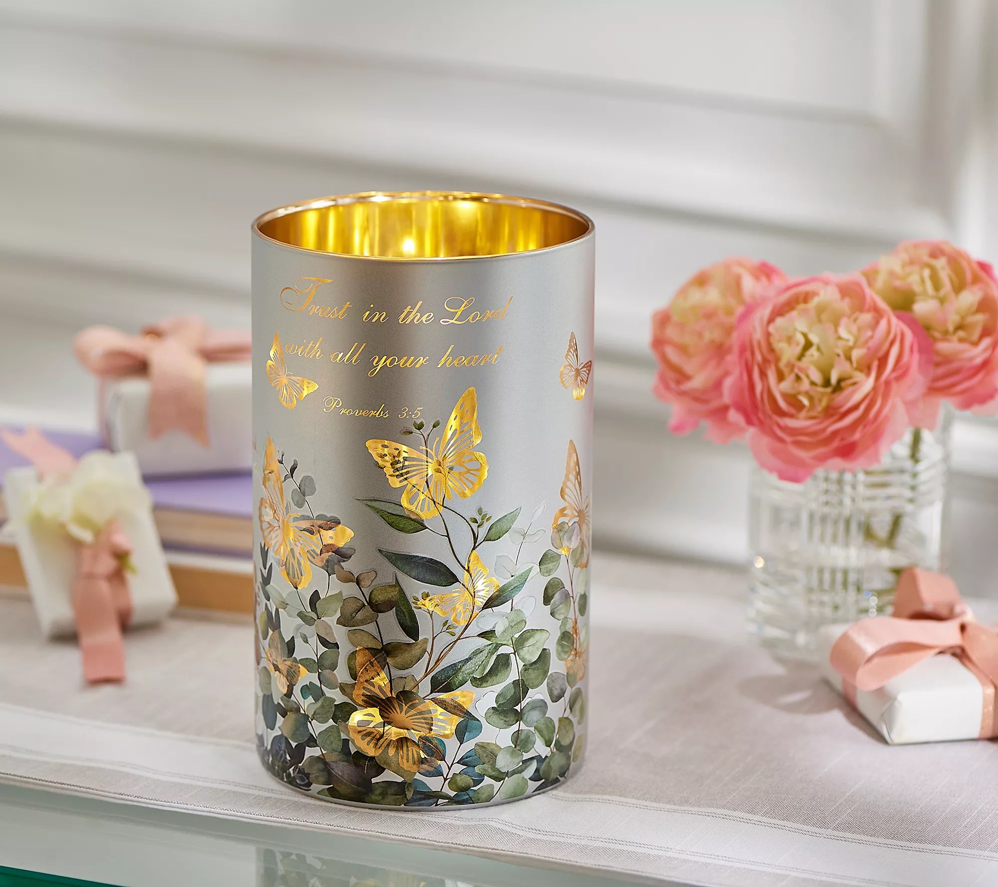 "As Is" 8" Illuminated Prayer Garden Hurricane by valerie