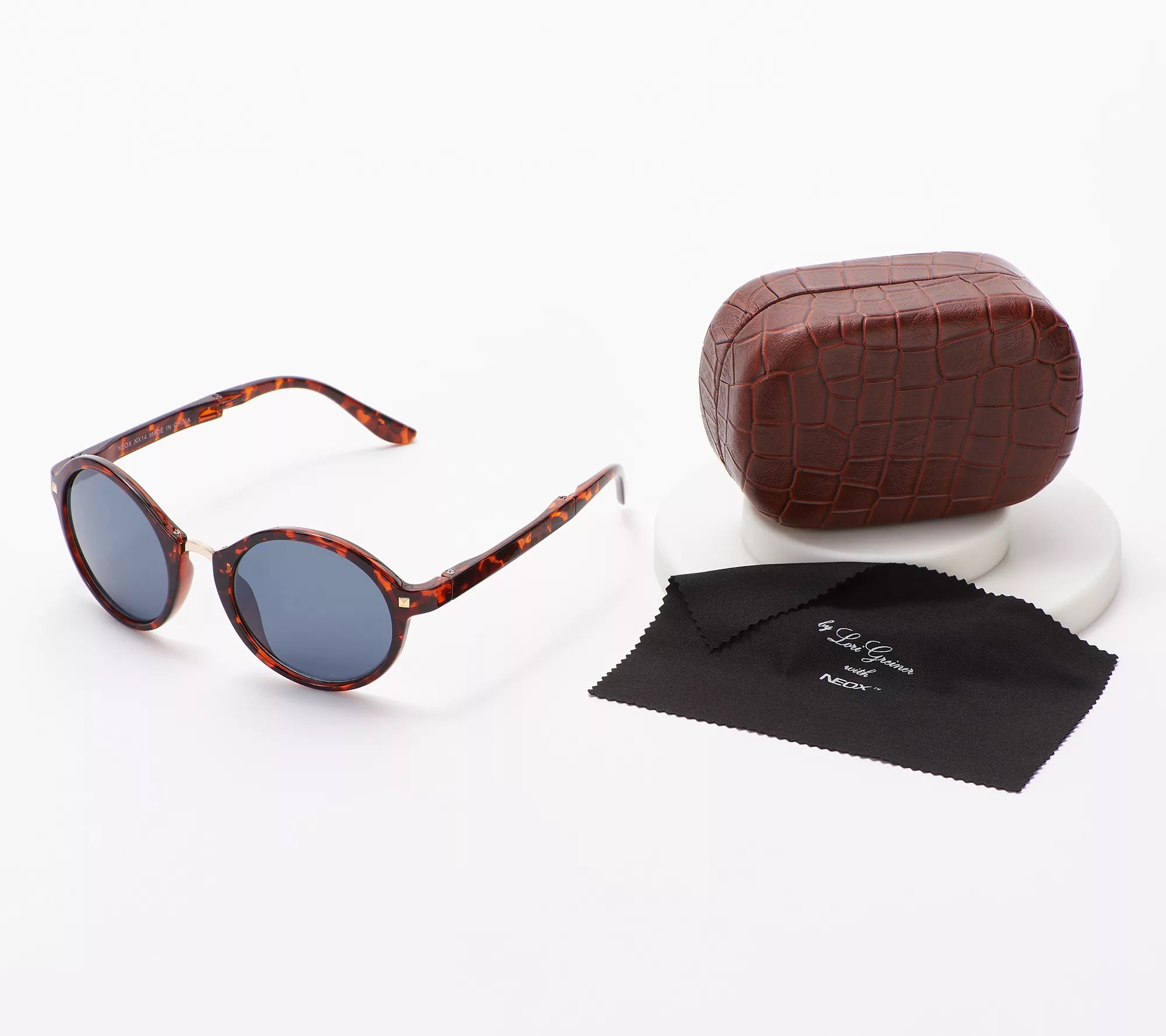 "As Is" Neox Round Folding Sunglasses with Case by Lori Greiner