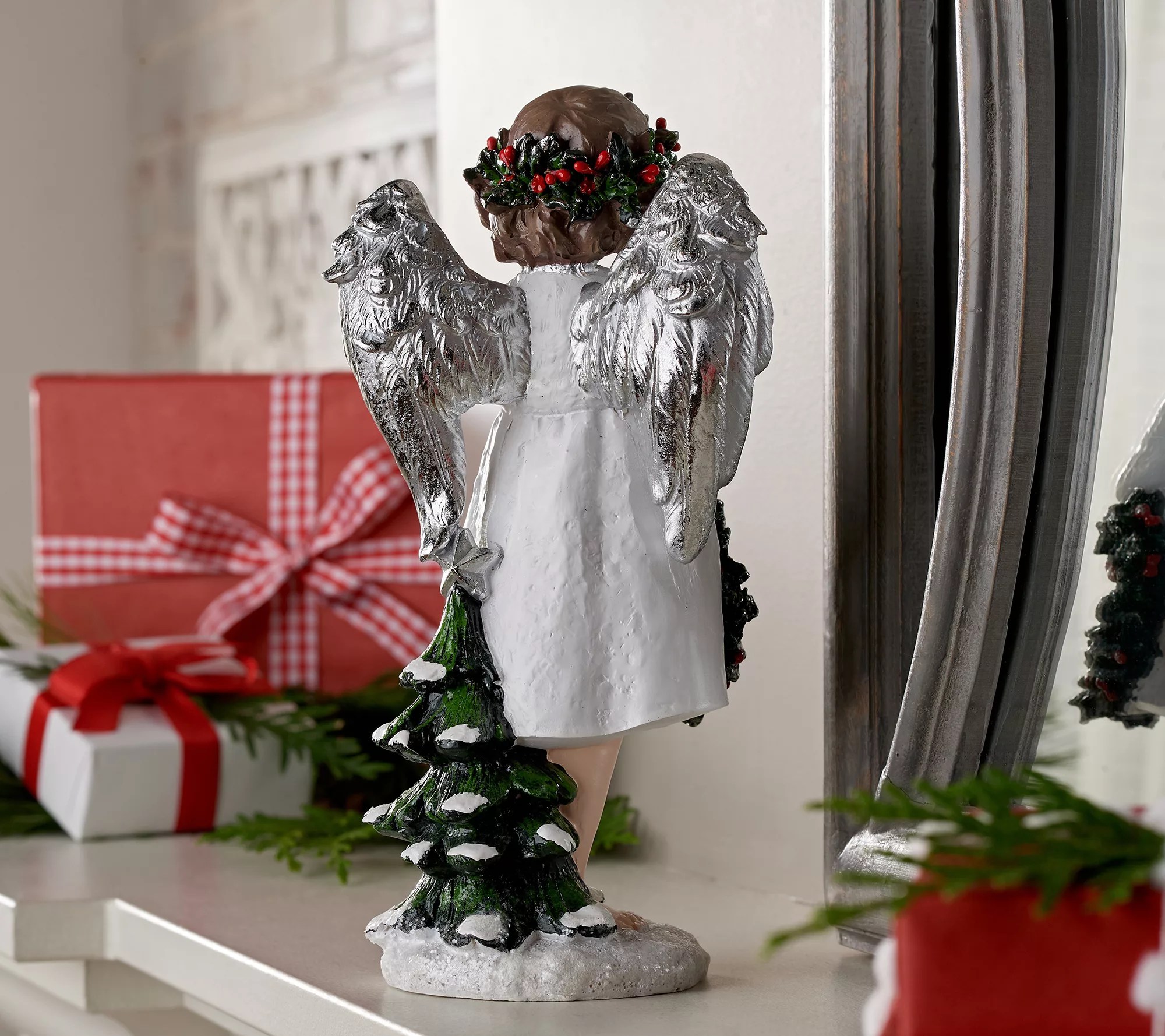 Holiday Angel Figurine Holding Wreath by Valerie