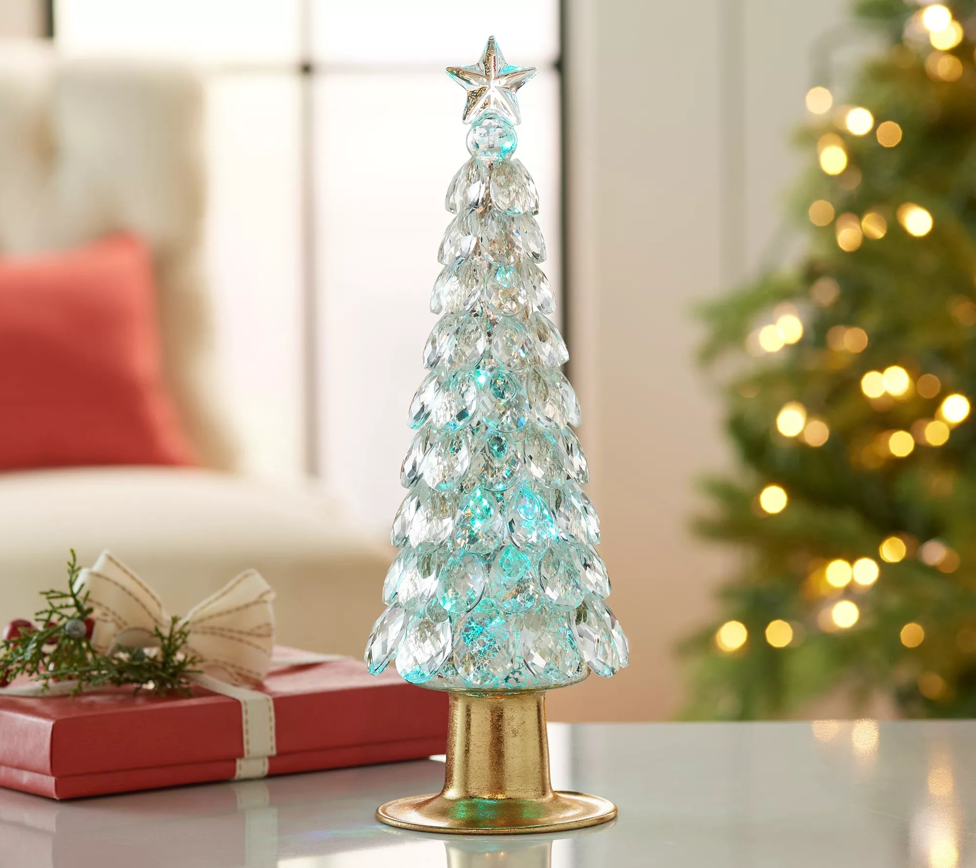 13" Illuminated Faceted Glass Tree with Color Change Lights by Valerie