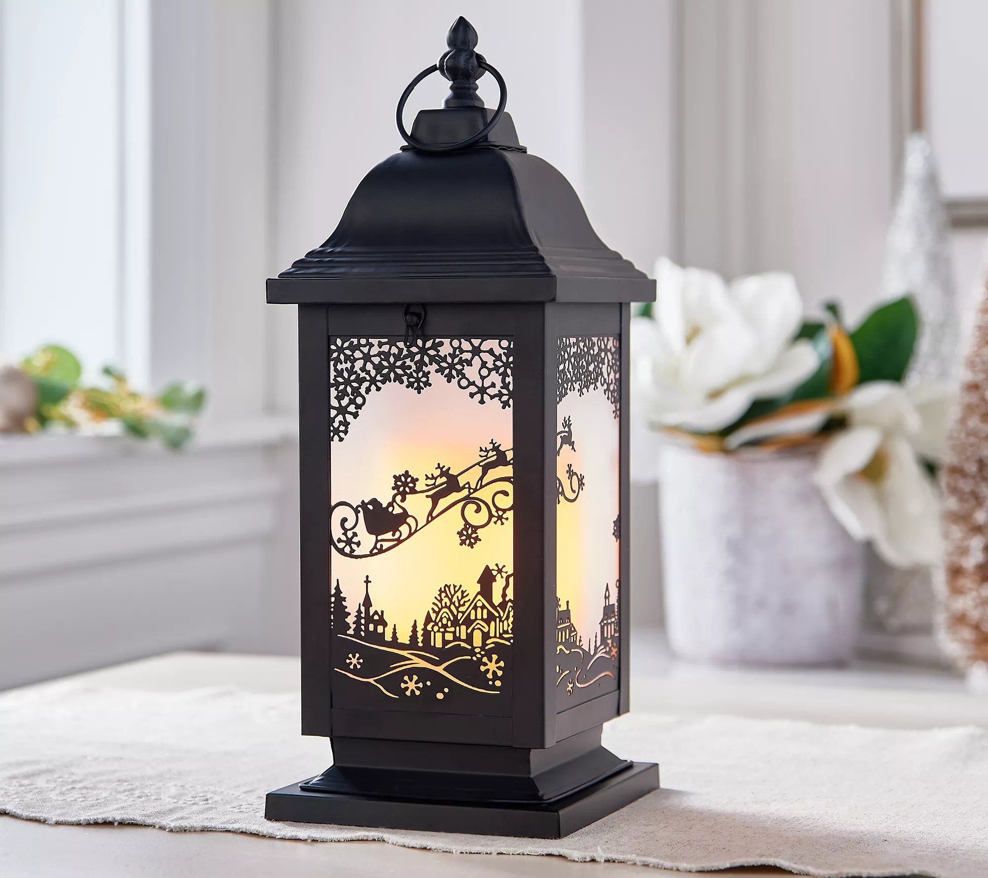 13" Illuminated Night Before Christmas Metal Lantern by Valerie