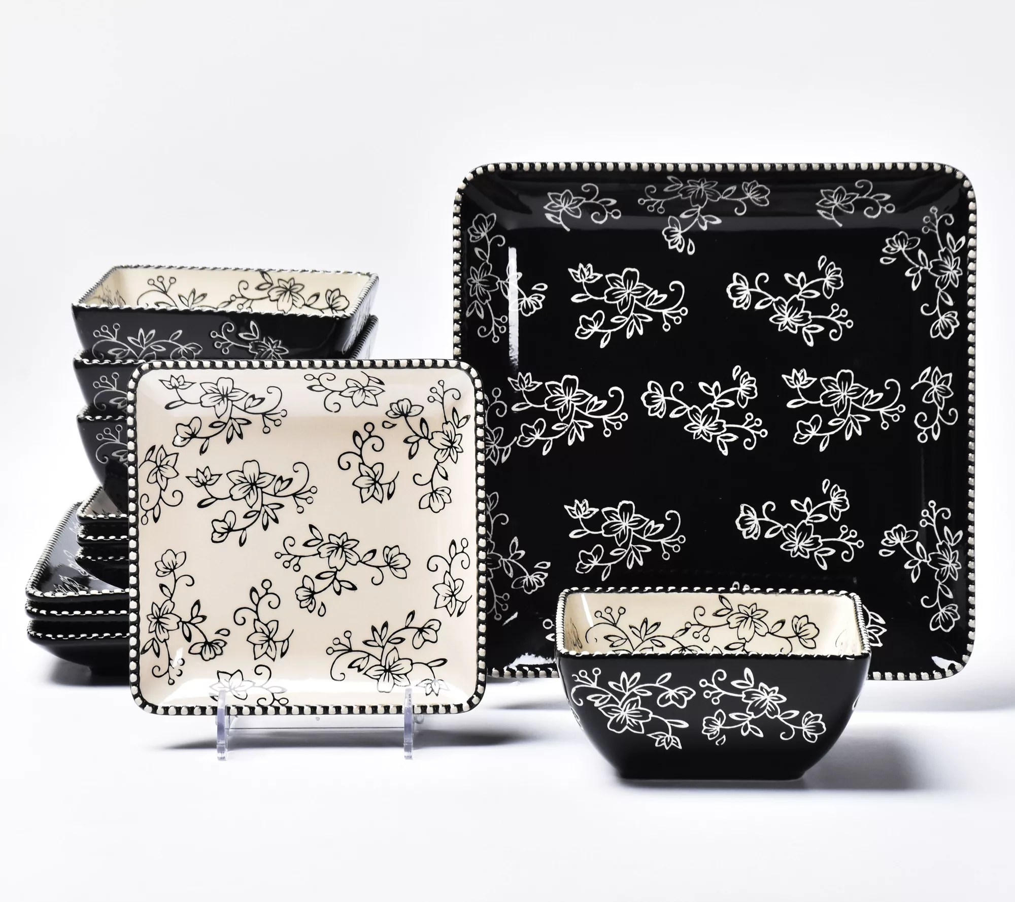 "As Is" Temptations Floral Lace 12 Piece Square Dinnerware Set