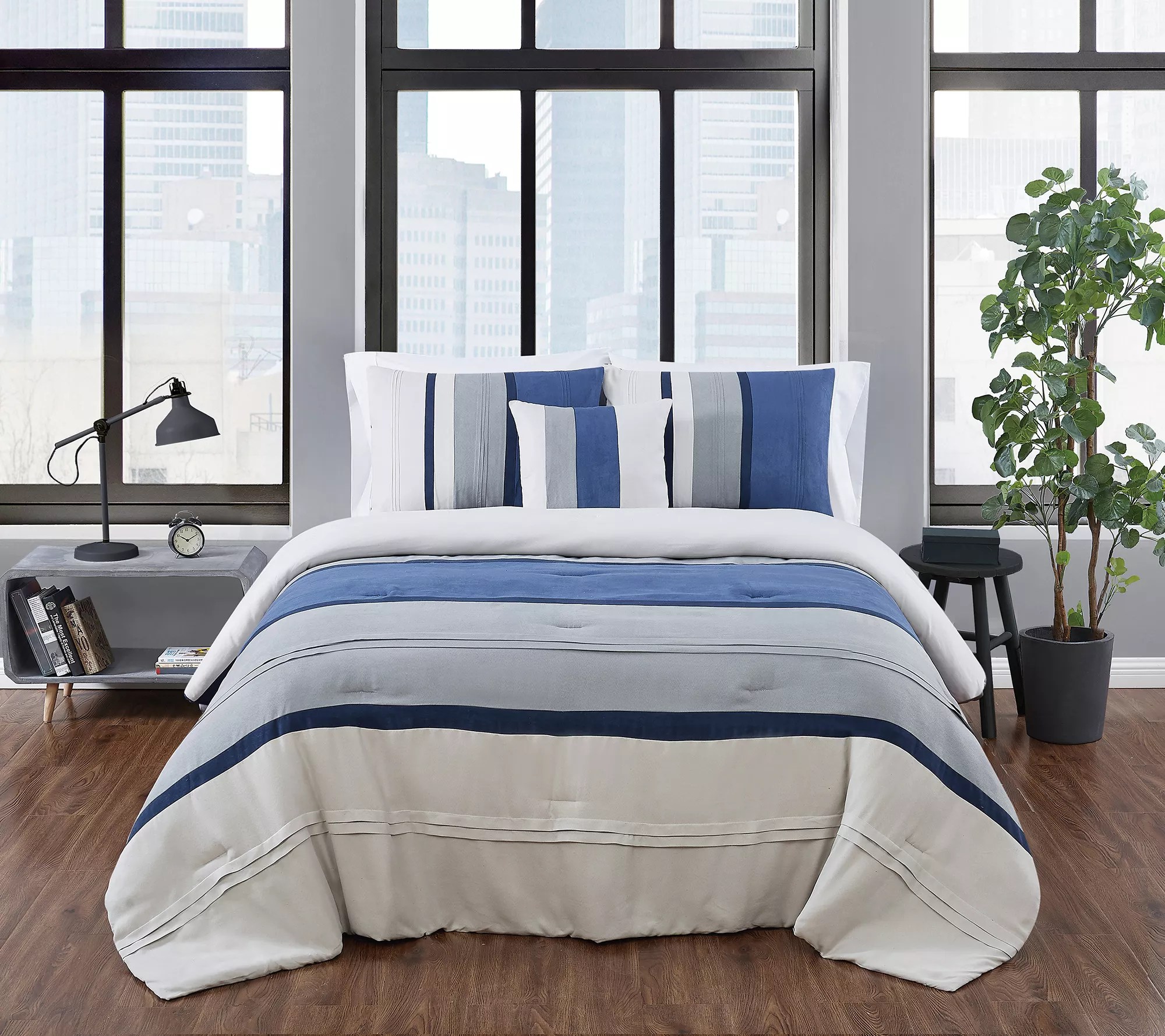 London Fog Newport Stripe King 4Piece Comforter Set