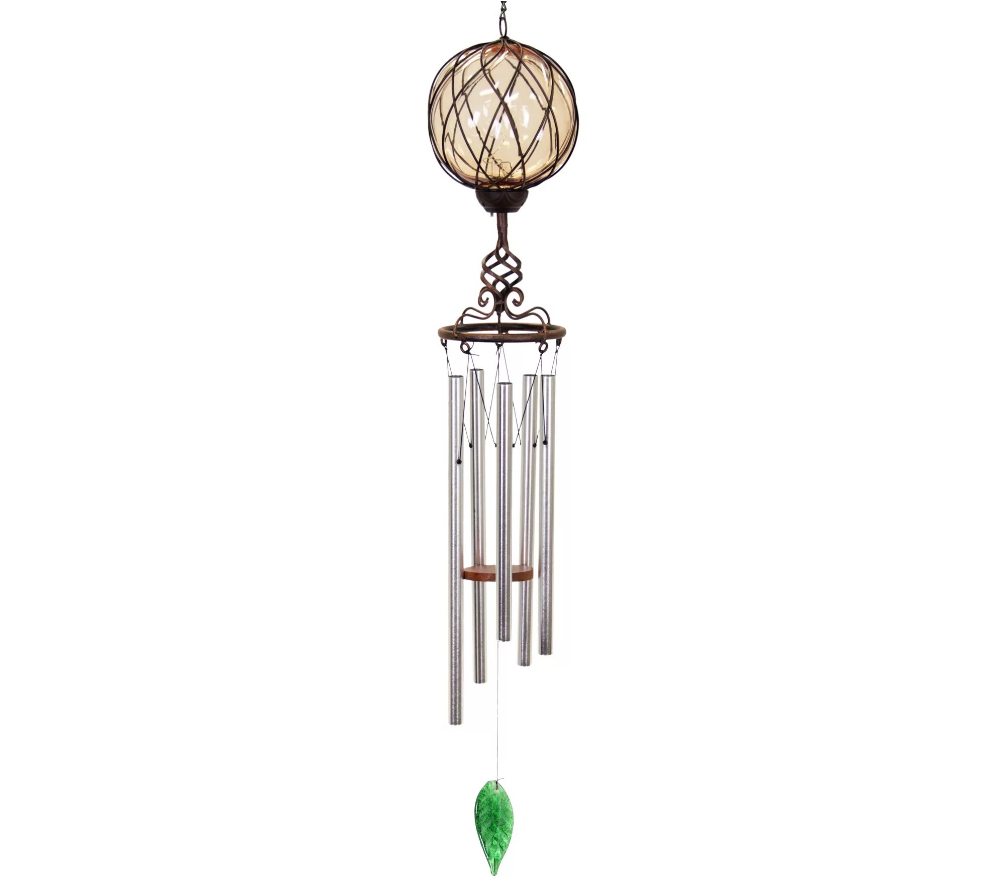 Solar Caged Glass and Metal Wind Chime by Exhart