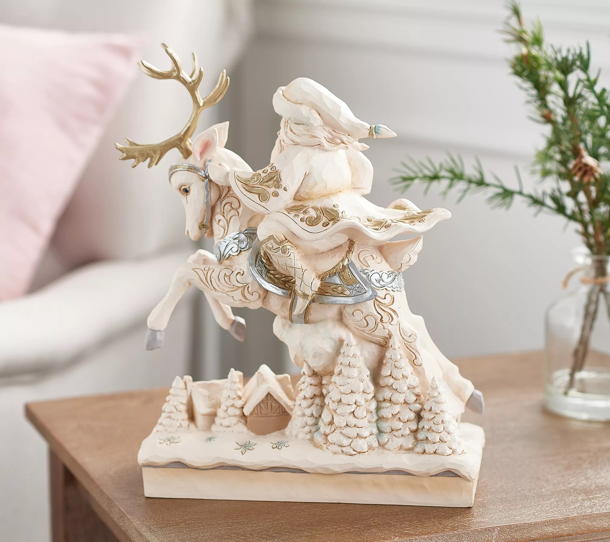 Jim Shore Heartwood Creek Holiday Lustre Santa Riding Reindeer