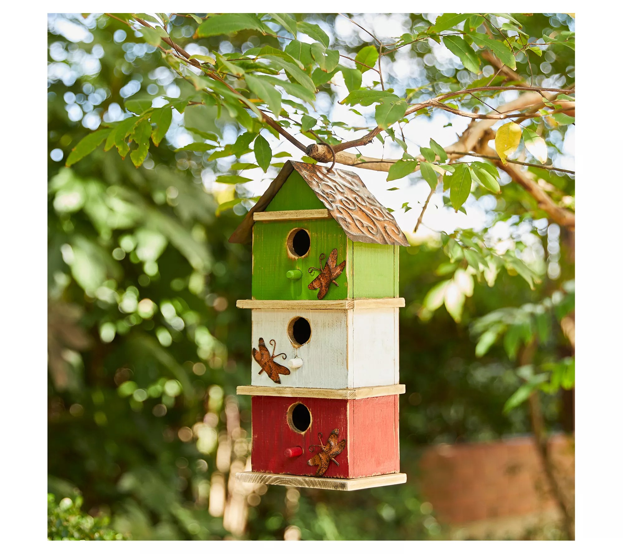 Glitzhome Multicolored ThreeTiered Distressed Wood Birdhouse