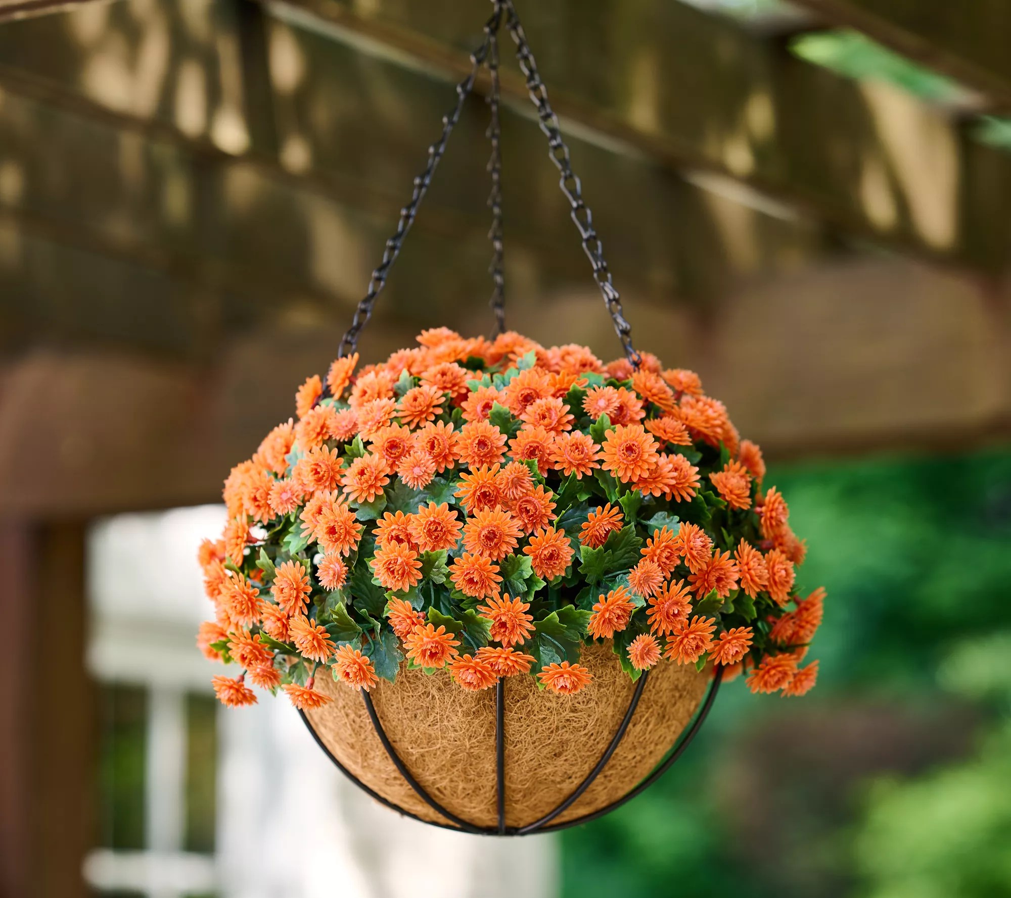 "As Is" Wicker Park 14" Harvest Faux Mum Hanging Basket