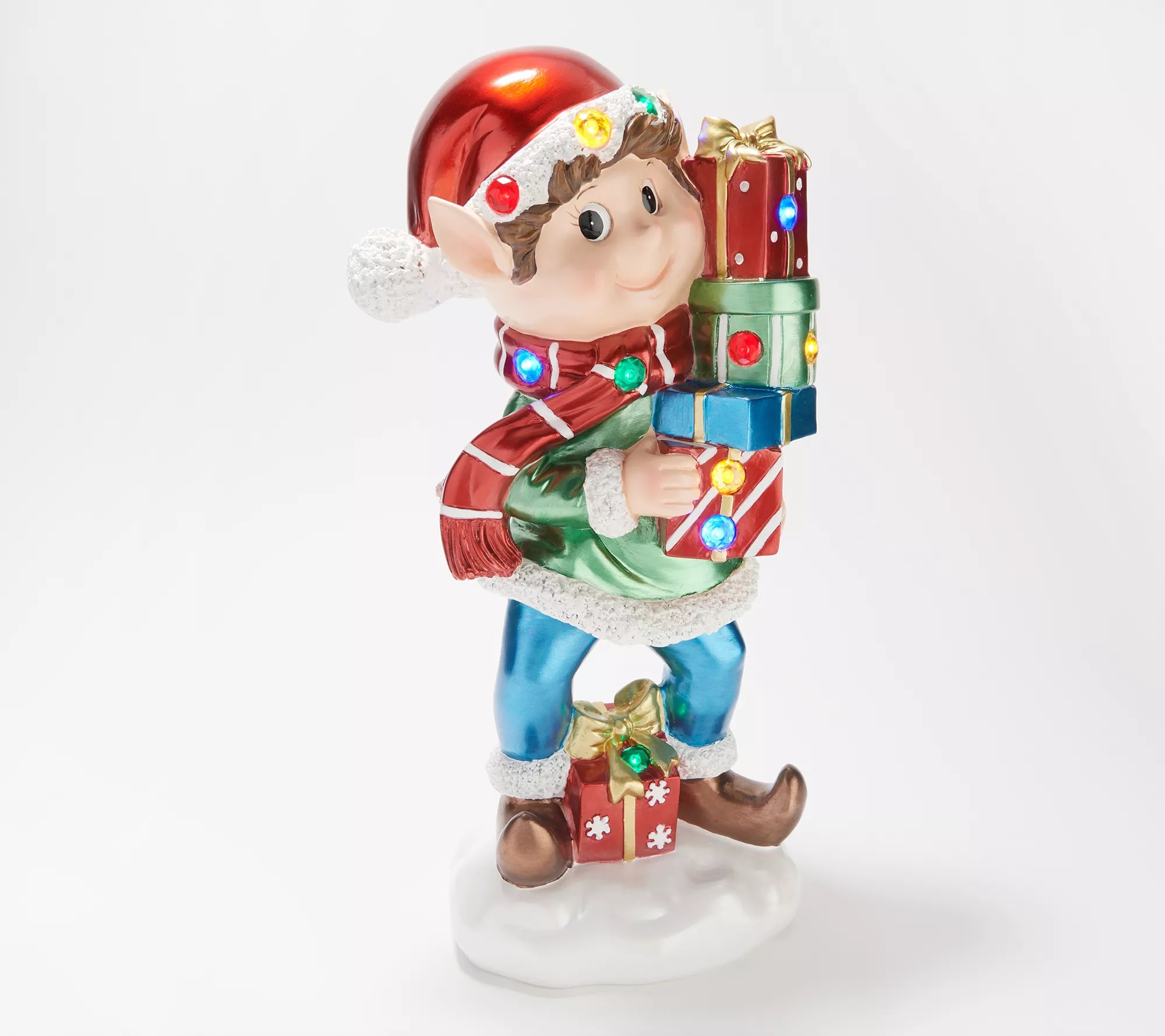 Kringle Express Indoor/ Outdoor Illuminated Resin Elf Holding Present