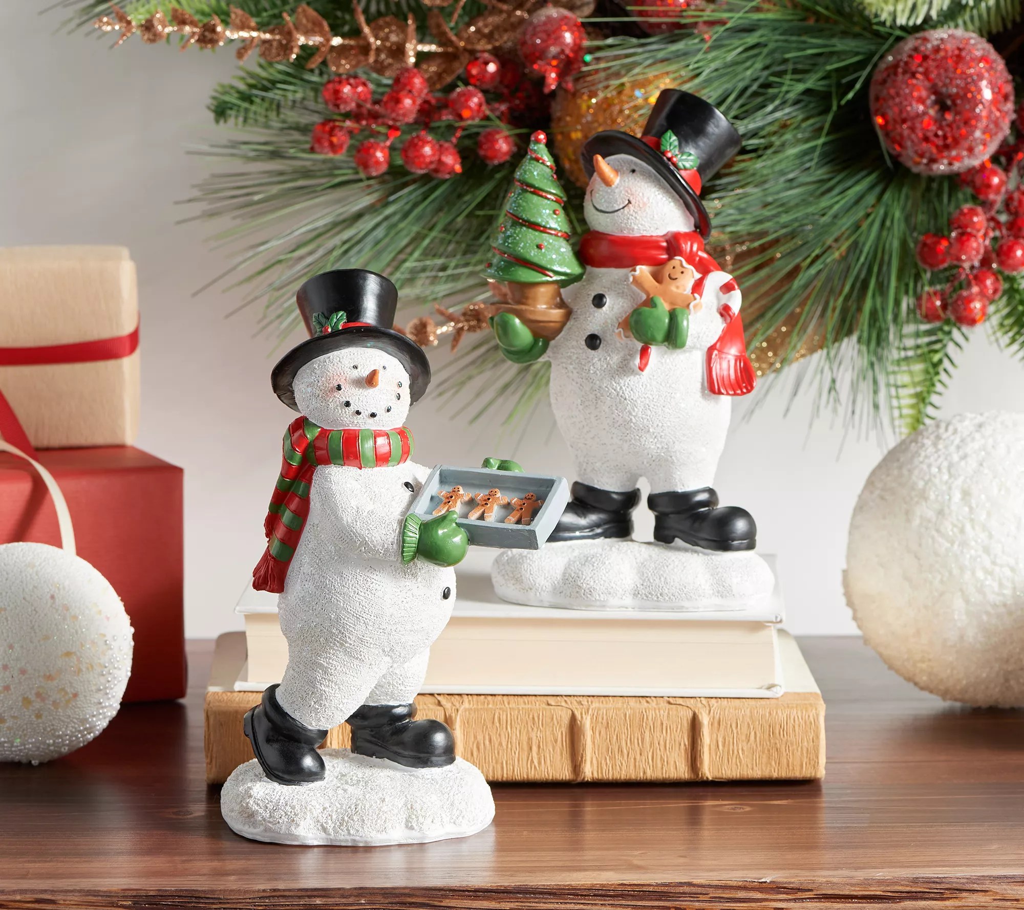2Piece Snowman Figures w/ Gingerbread Cookies by Valerie