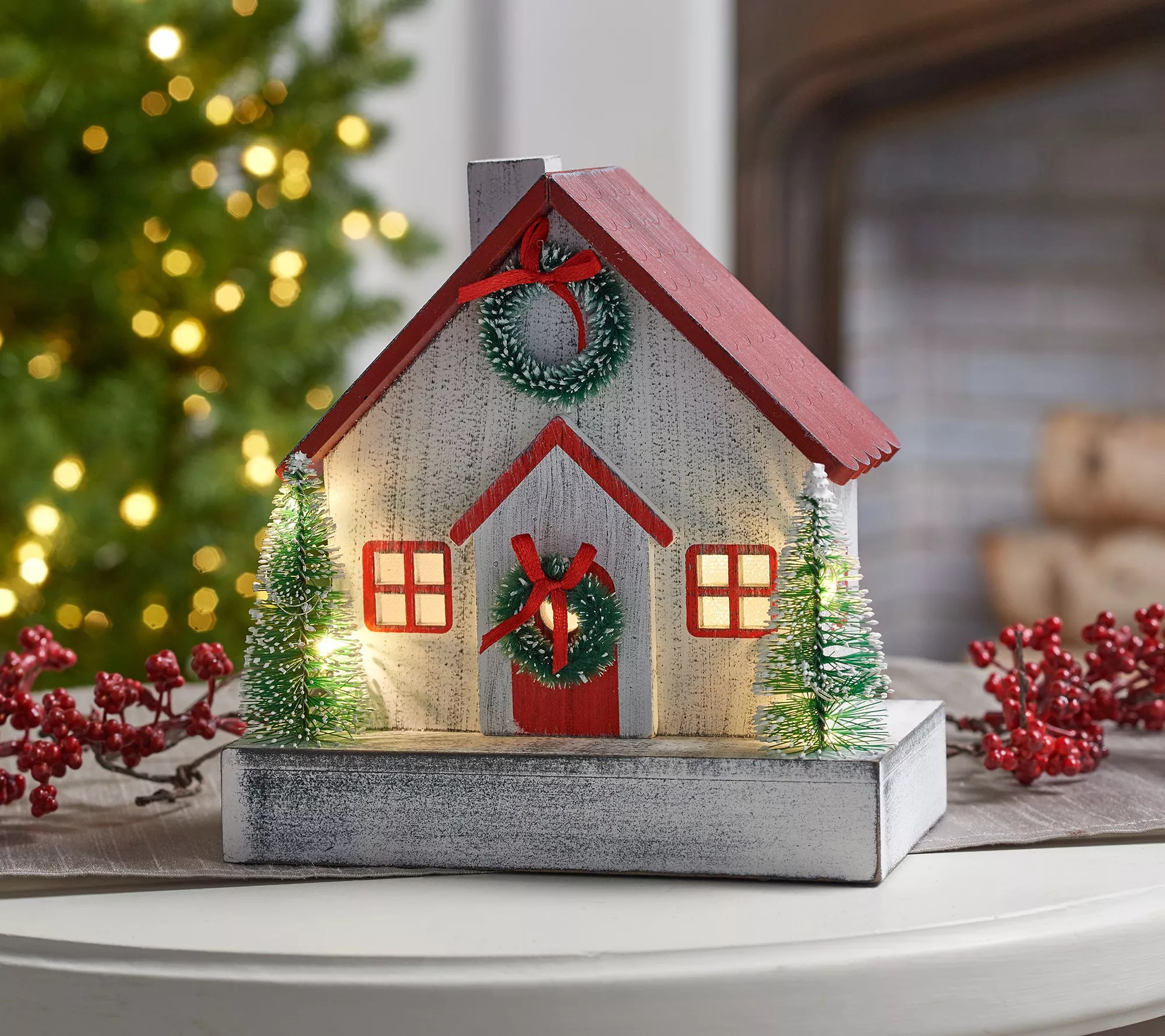 Illuminated Wooden_House w/ Bottlebrush Trees by Valerie