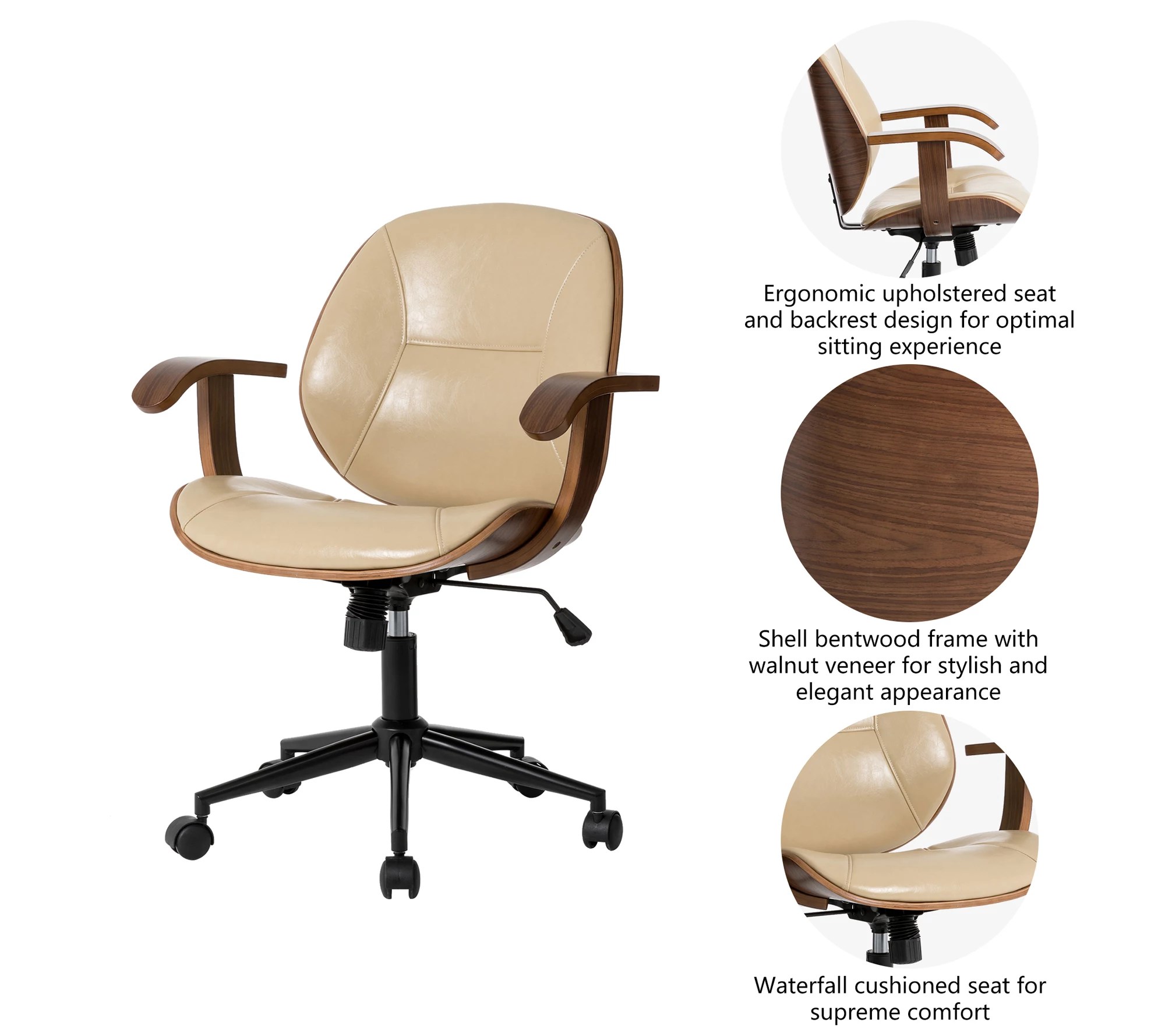 Glitzhome Leatherette Adjustable Height and Swiel Desk Chair